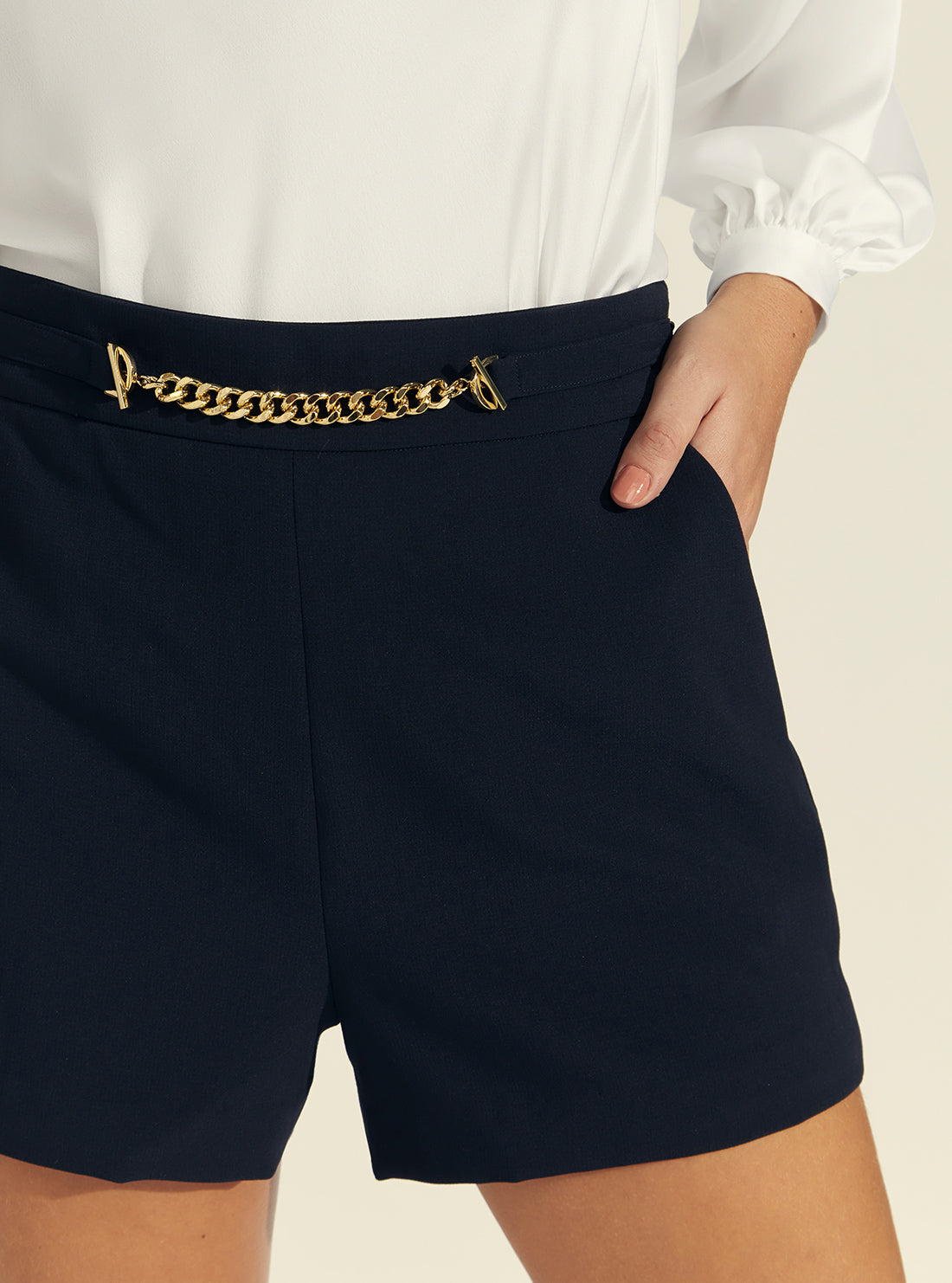 GUESS Women's Marciano Navy Blue High-Rise Genesis Shorts 1BGD049648Z Detail View