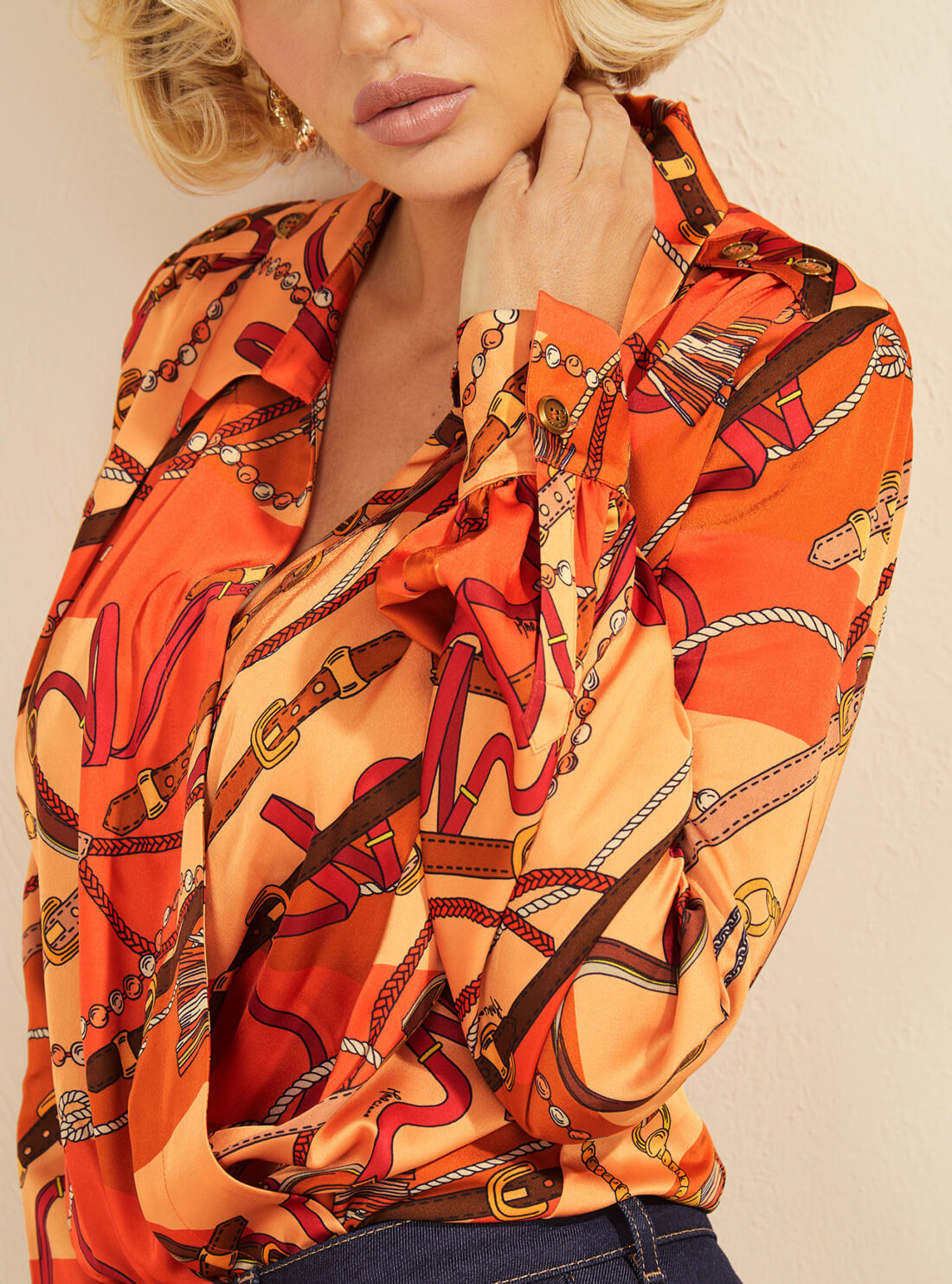 GUESS Women's Marciano Print Buckle Retro Bodysuit Top 1BGH019598Z Detail View