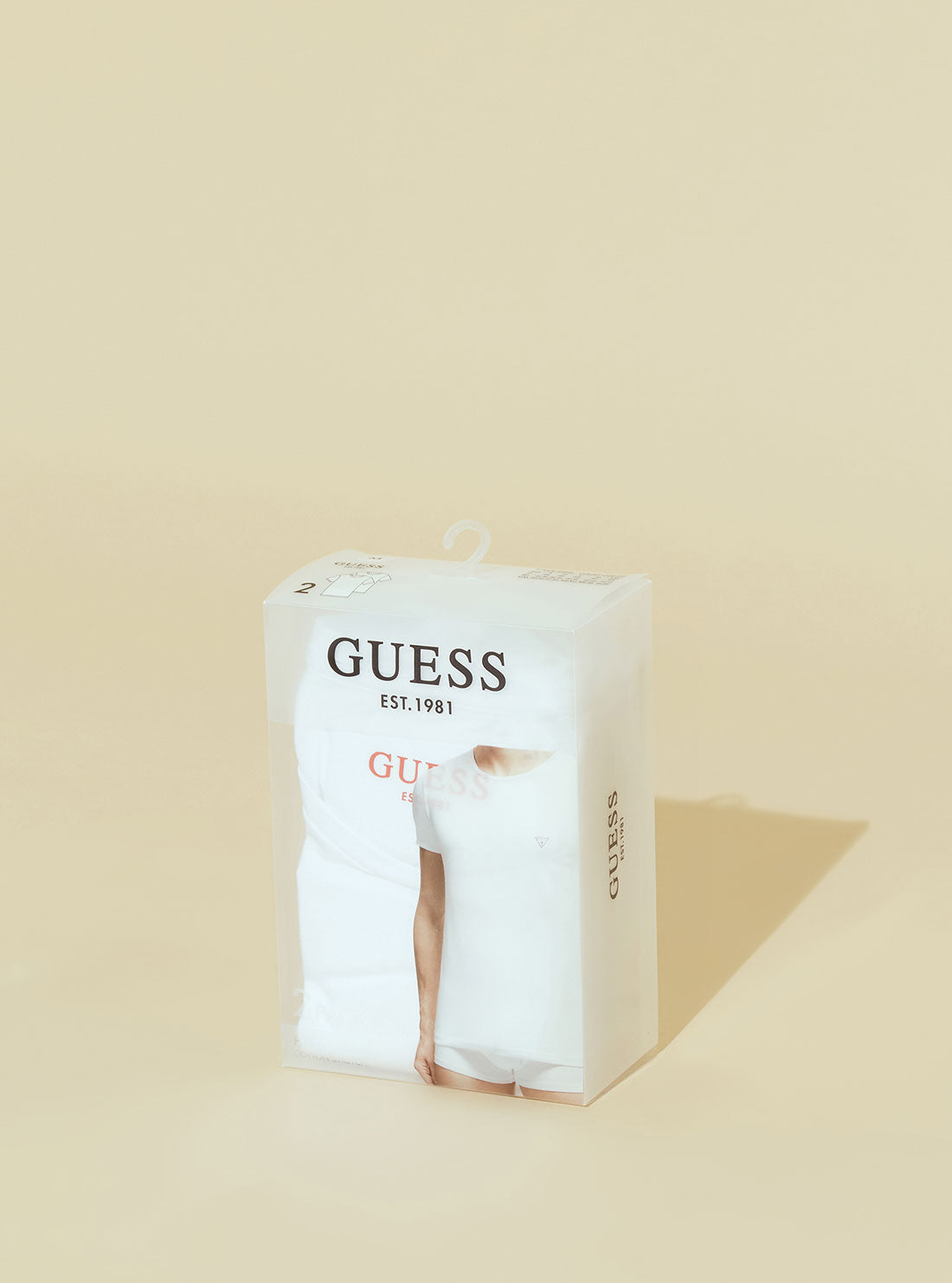 GUESS Mens White  2-Pack Crew Neck Tee U97G02JR003 Packaging View
