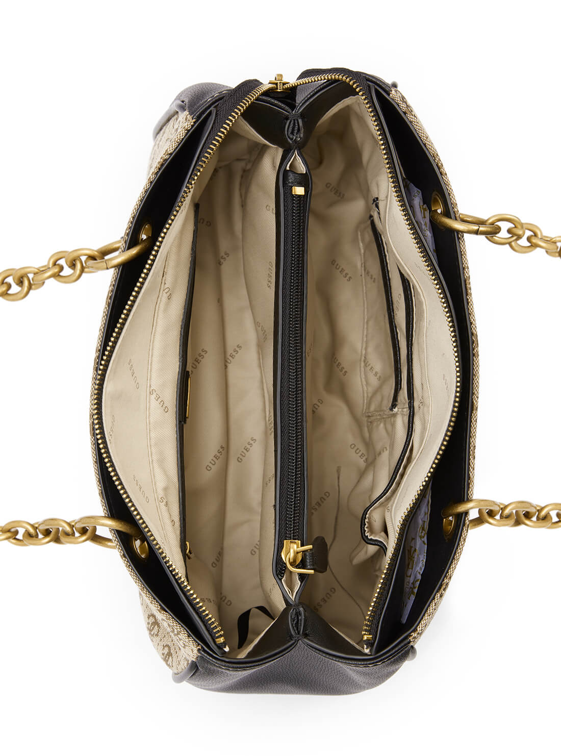 GUESS Womens  Brown Black Aviana Luxury Satchel JB841406 Inside View