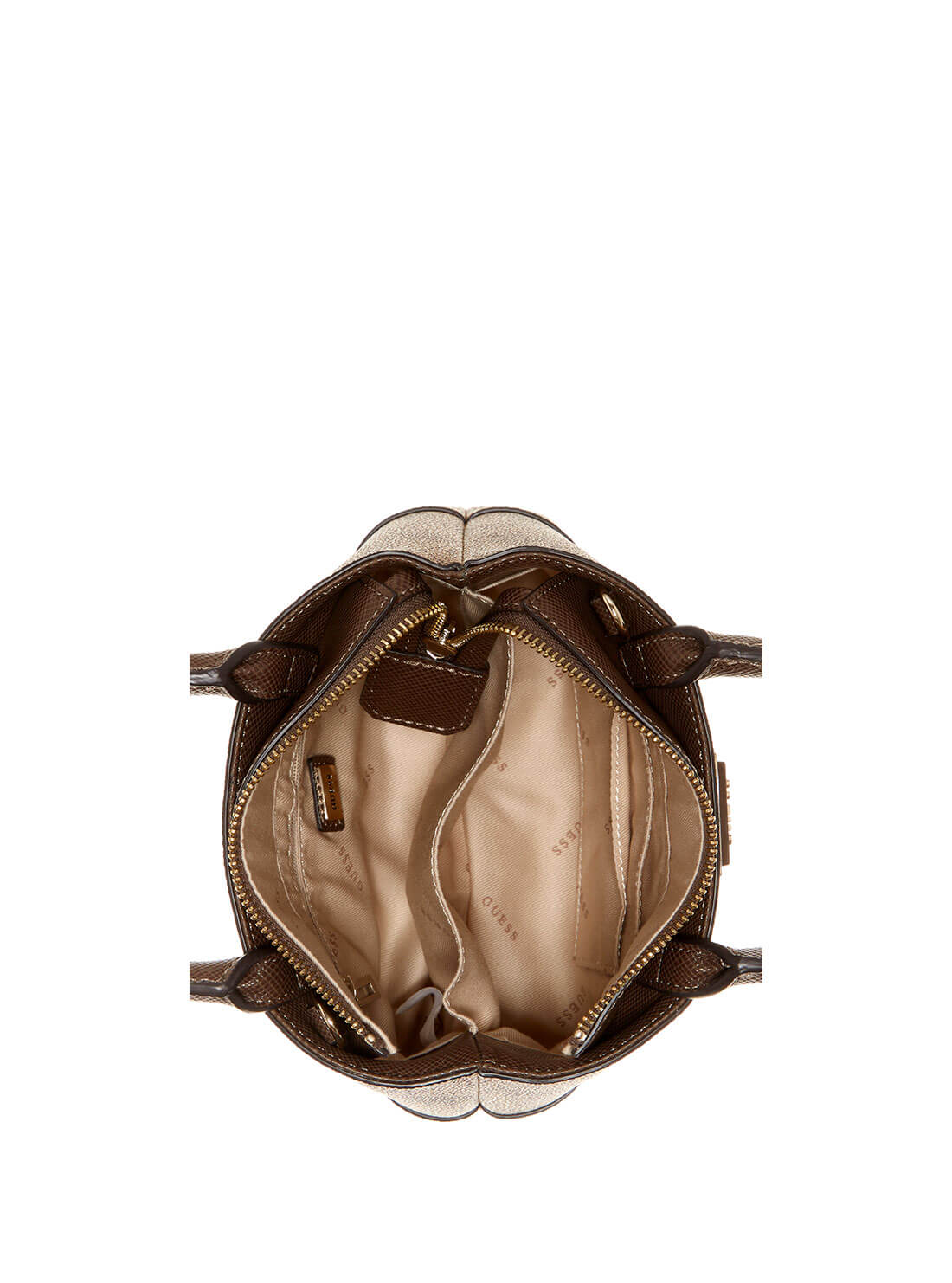 GUESS Women's Brown Quattro G Logo Cordelia Mini Satchell BG837777 Inside View