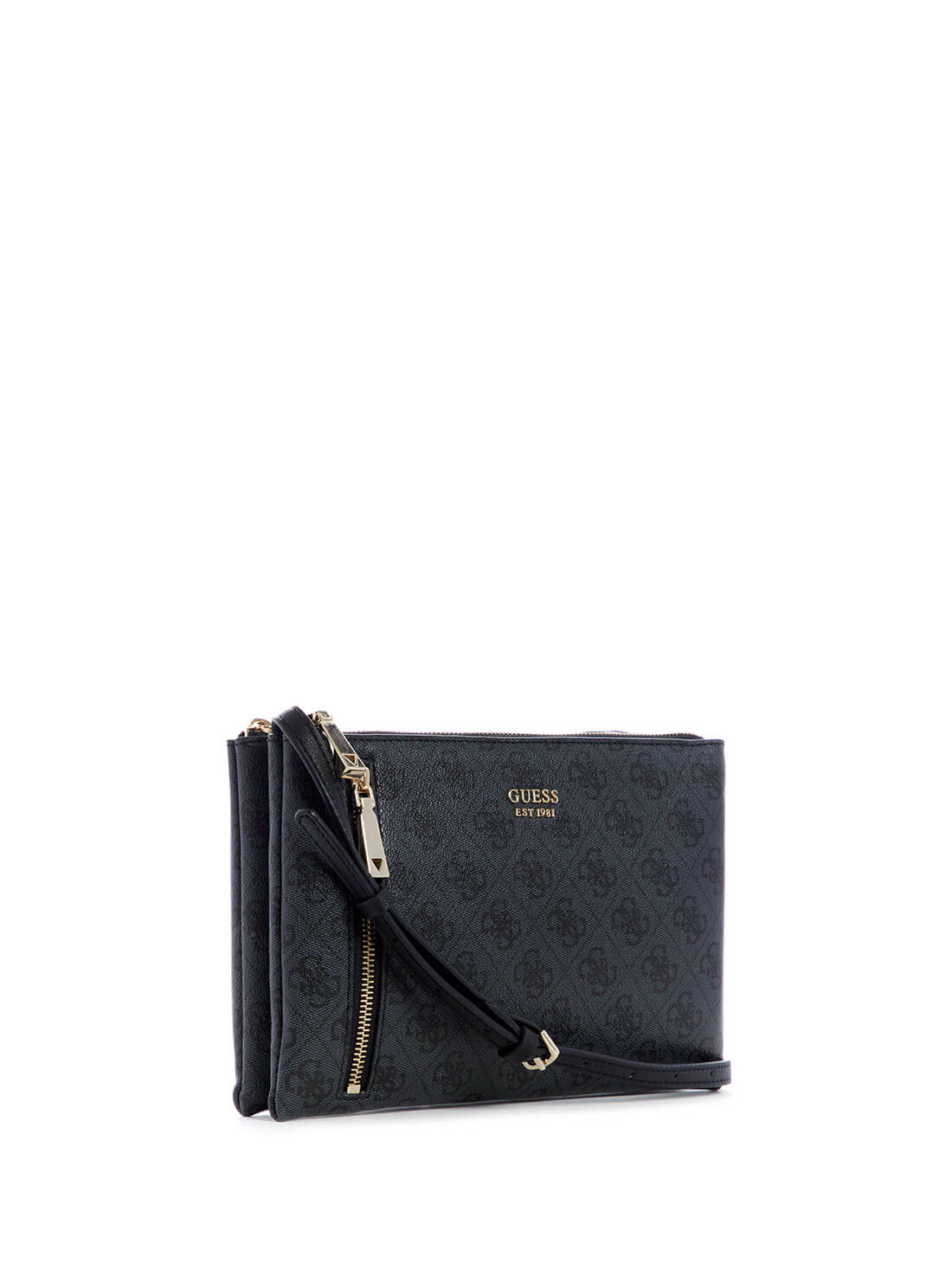 GUESS Women's Black Naya Double Zip Crossbody BL788170 Front Side View