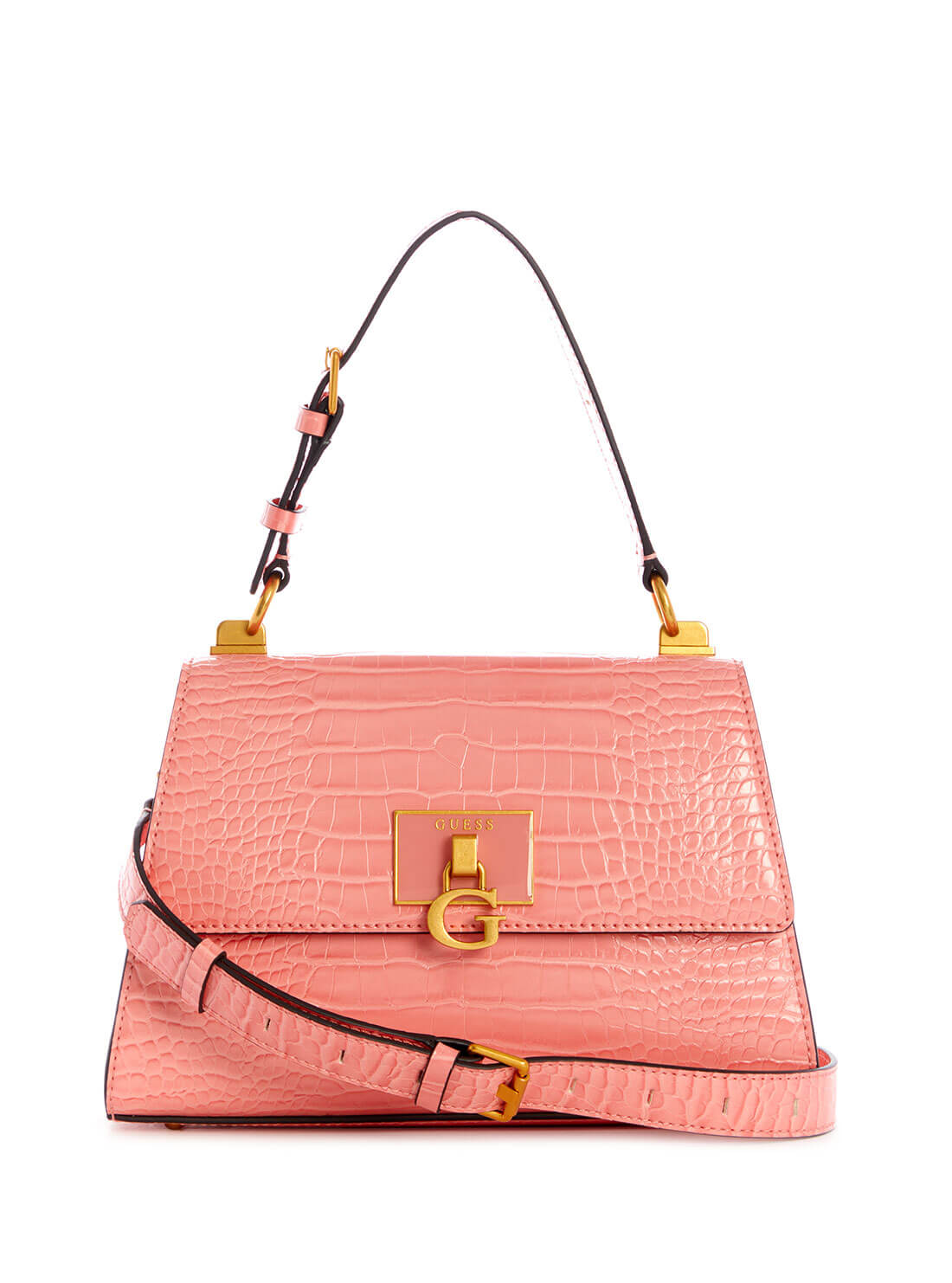 GUESS Womens  Pink Croc Stephi Top Handle Satchel CA787520 Front View