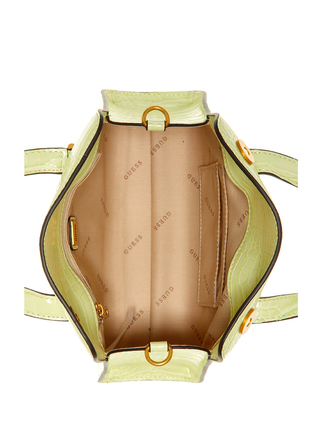 GUESS Womens  Green Croc Stephi Mini Satchel CA787576 Inside View