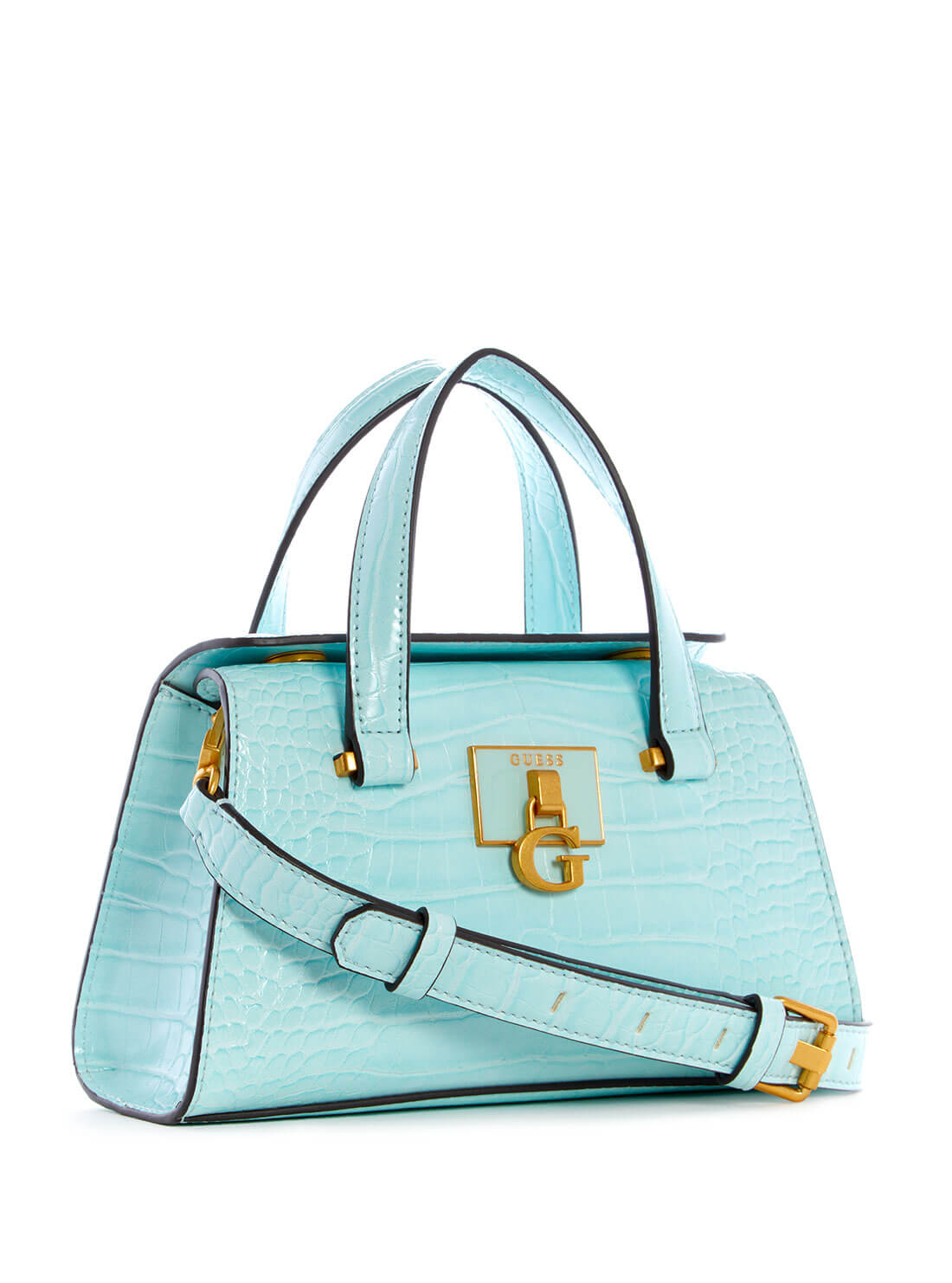 GUESS Womens  Blue Croc Stephi Mini Satchel CA787576 Front Side View