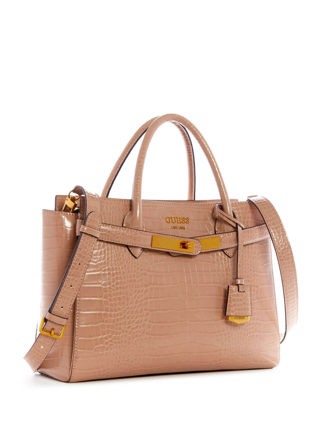GUESS Women's Croc Camel Enisa High Society Satchel CA842106 Front Side View