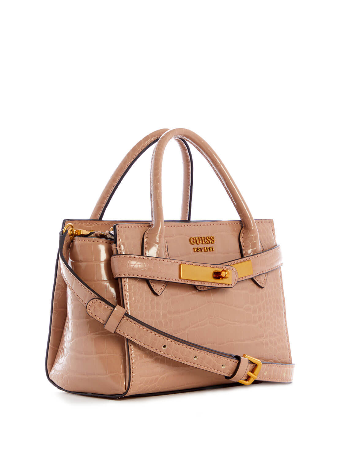 GUESS Women's Camel Croc Enisa Mini Satchel CA842176 Front Side View