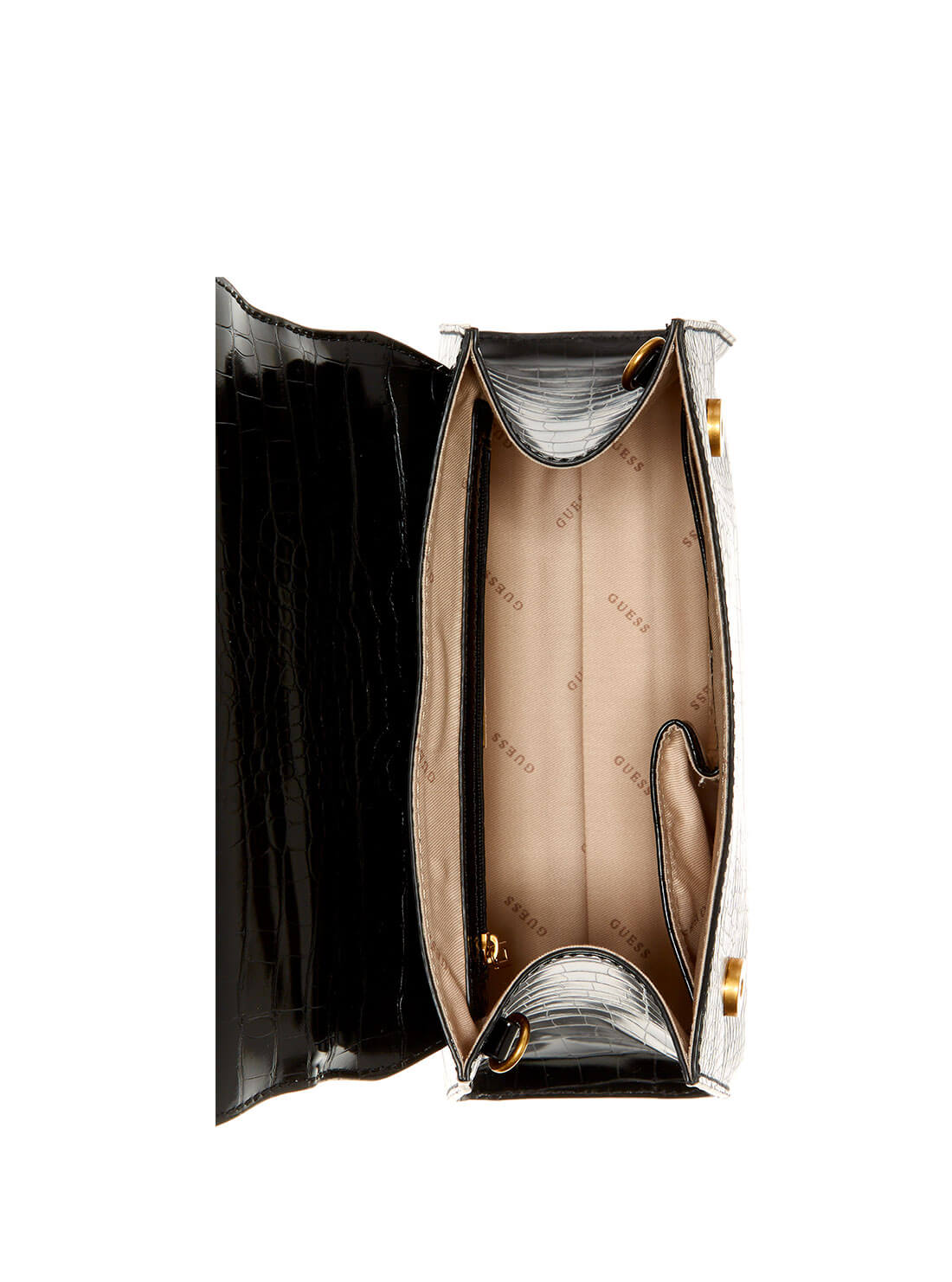 GUESS Womens  Black Croc Stephi Shoulder Bag CB787520 Inside View