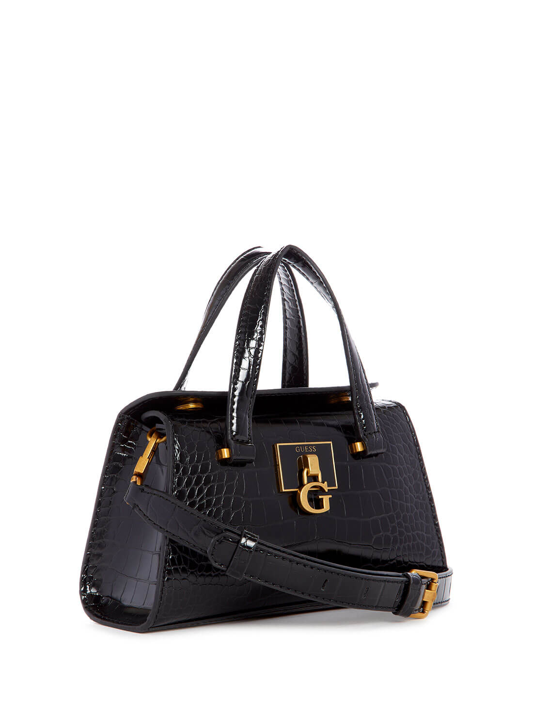 GUESS Womens  Black Croc Stephi Mini Satchel CB787576  Front Side View