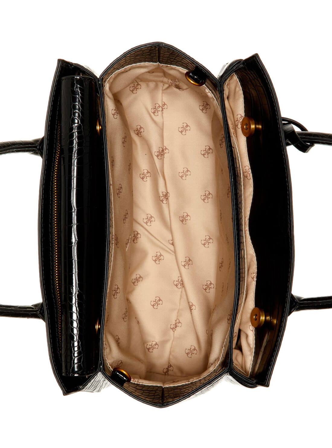 GUESS Womens  Black Croc Enisa High Society Satchel CB842106 Inside View