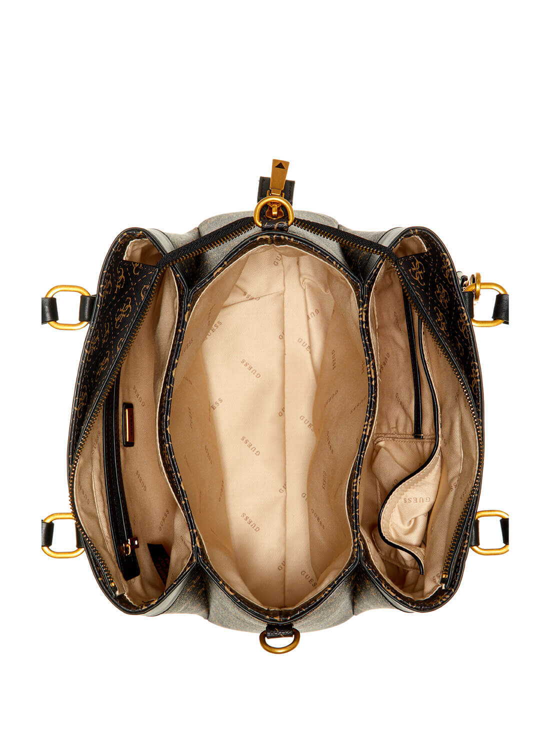 GUESS Women's Brown Kasinta 3 Compartment Satchel EB840506 Inside View