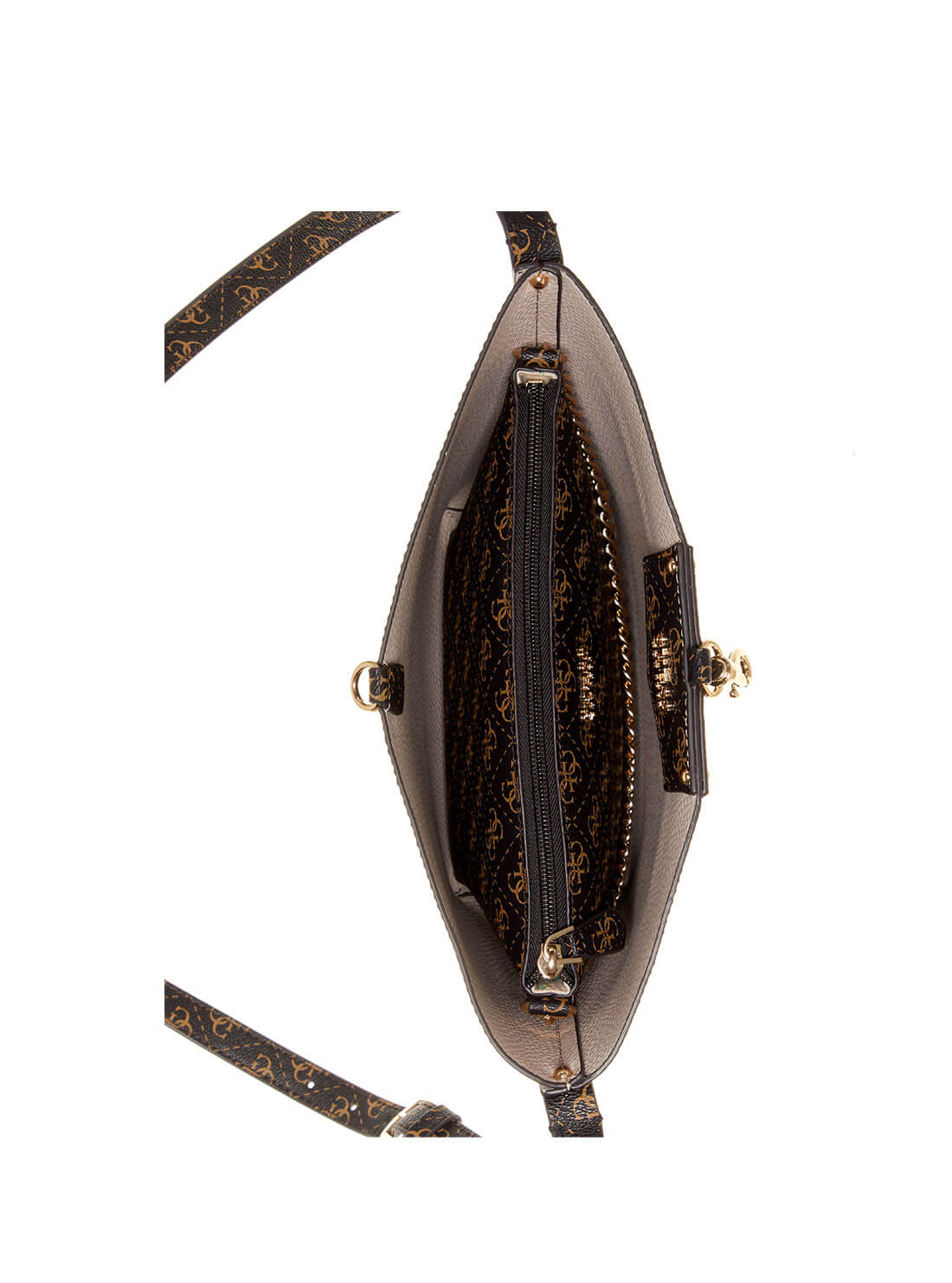 GUESS Women's Eco Black Brown Brenton Bucket Bag ESG839001 Inside View