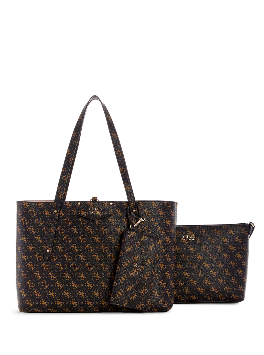 GUESS Women's Eco Black Brown Brenton Tote Bag ESG839023 Front Clutch View