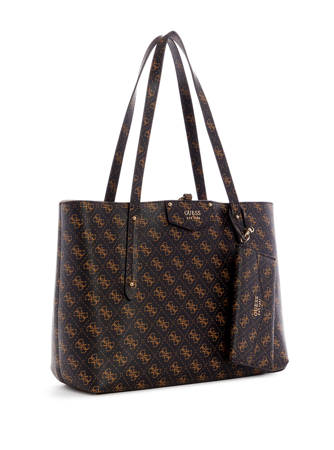 GUESS Women's Eco Black Brown Brenton Tote Bag ESG839023 Front Side View