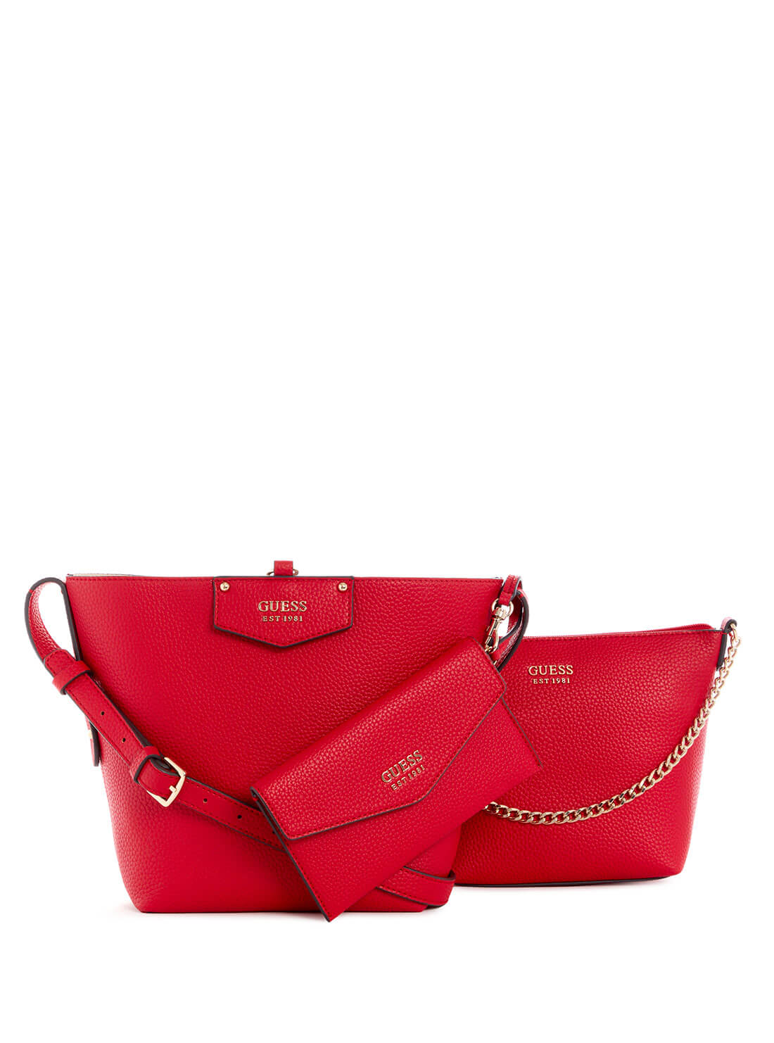 GUESS Women's Eco Red Brenton Bucket Bag EVG839001 Front Clutch View
