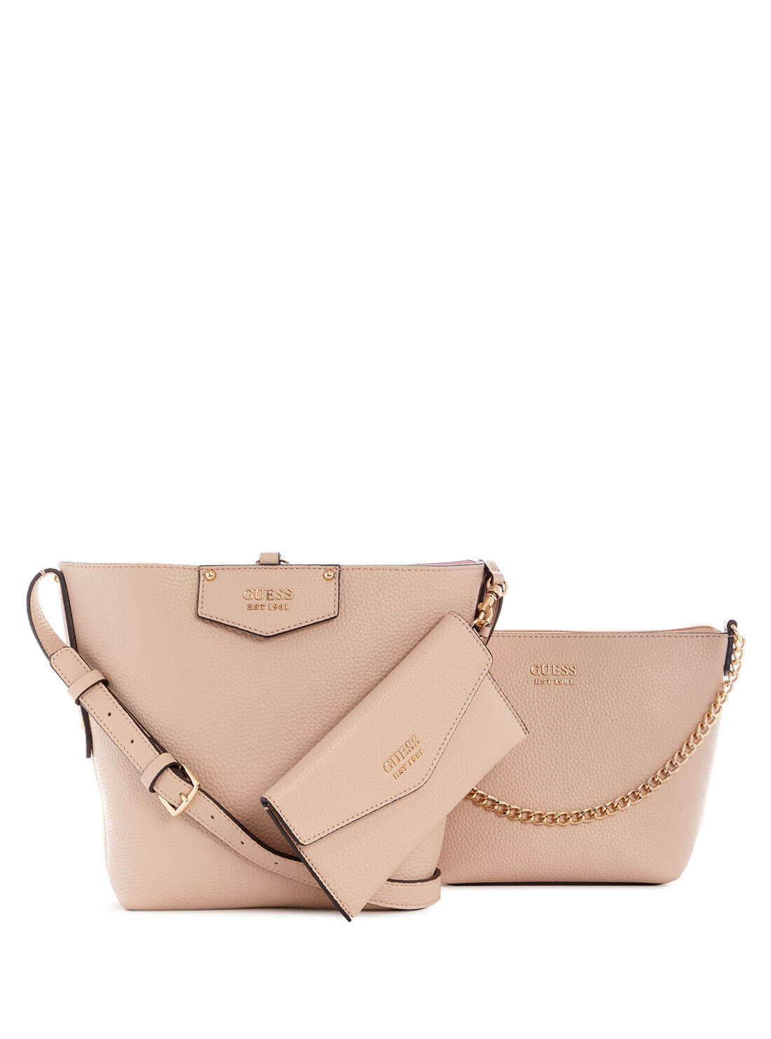 GUESS Women's Eco Pink Brenton Bucket Bag EVG839001 Front Clutch View