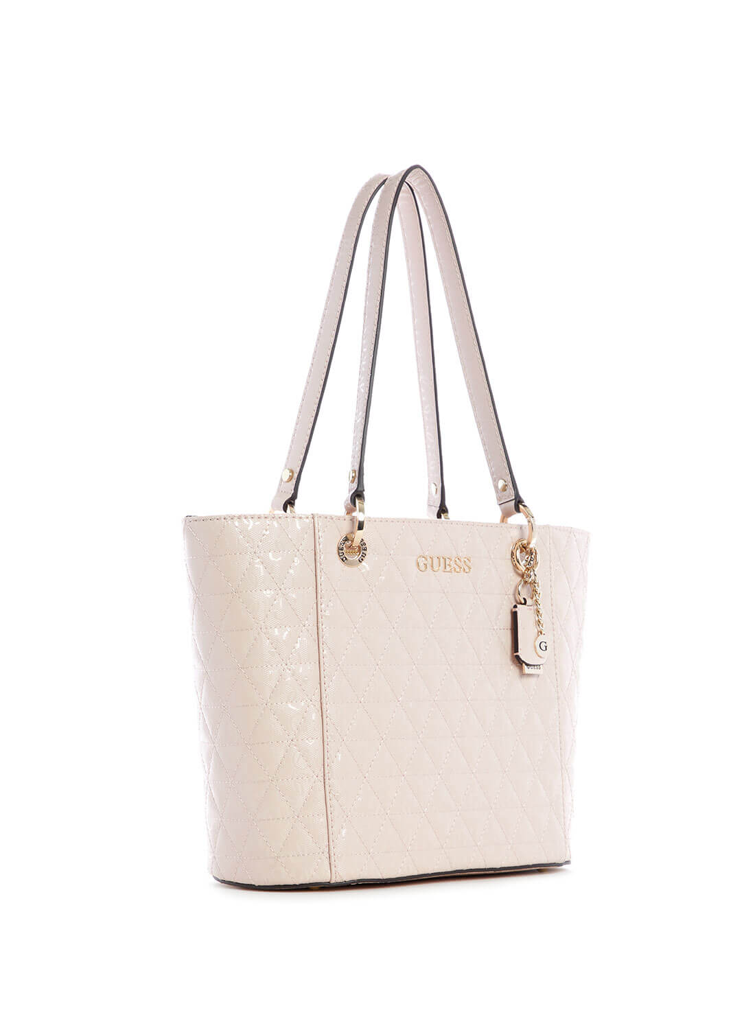 GUESS Womens Pink Patent Noelle Small Elite Tote Bag GG787922 Front Side View