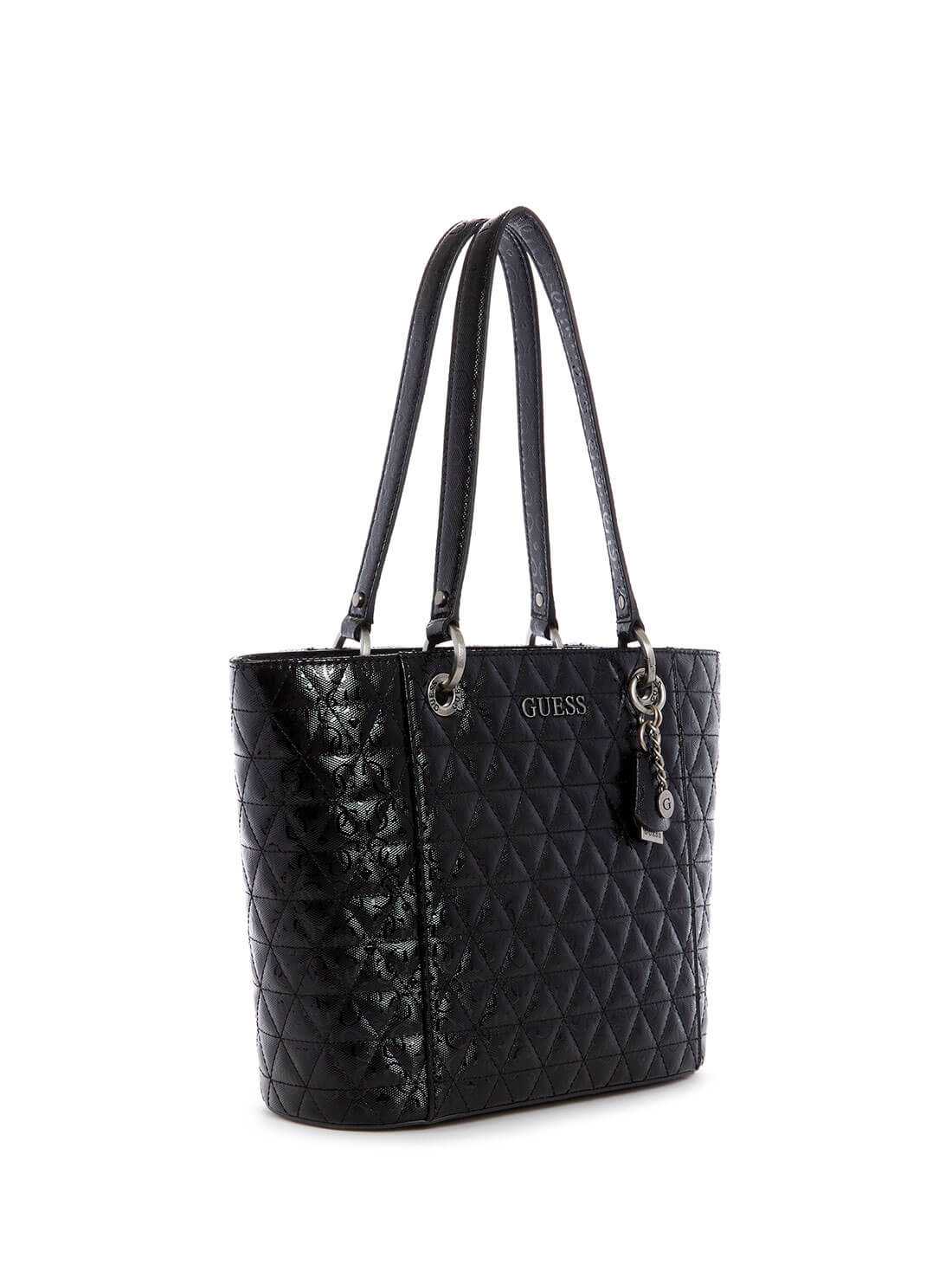 GUESS Womens Black Patent Noelle Small Elite Tote Bag    GN787922 Side View