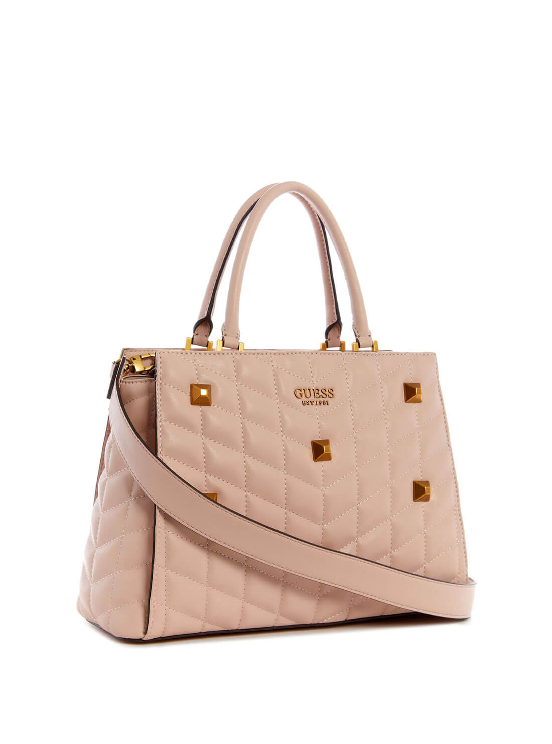 GUESS Womens Blush Pink Brera Studded Satchel QB840406 Front Side View