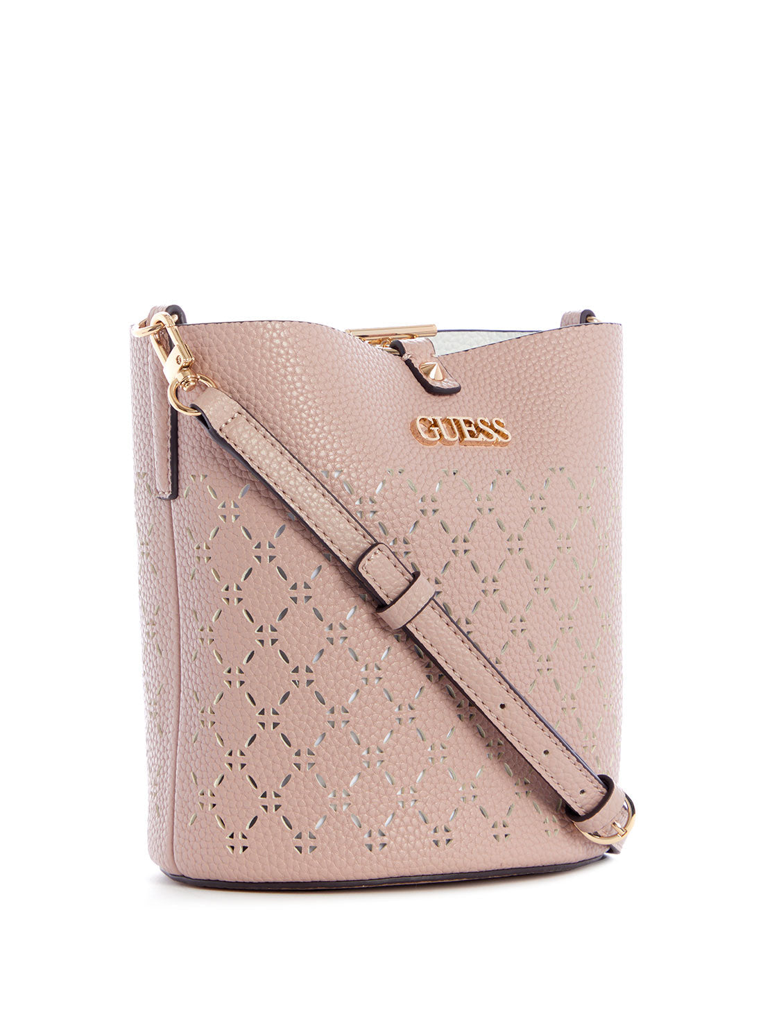 GUESS Womens Biscuit Pink Amara Bucket Bag XG849301 Side View