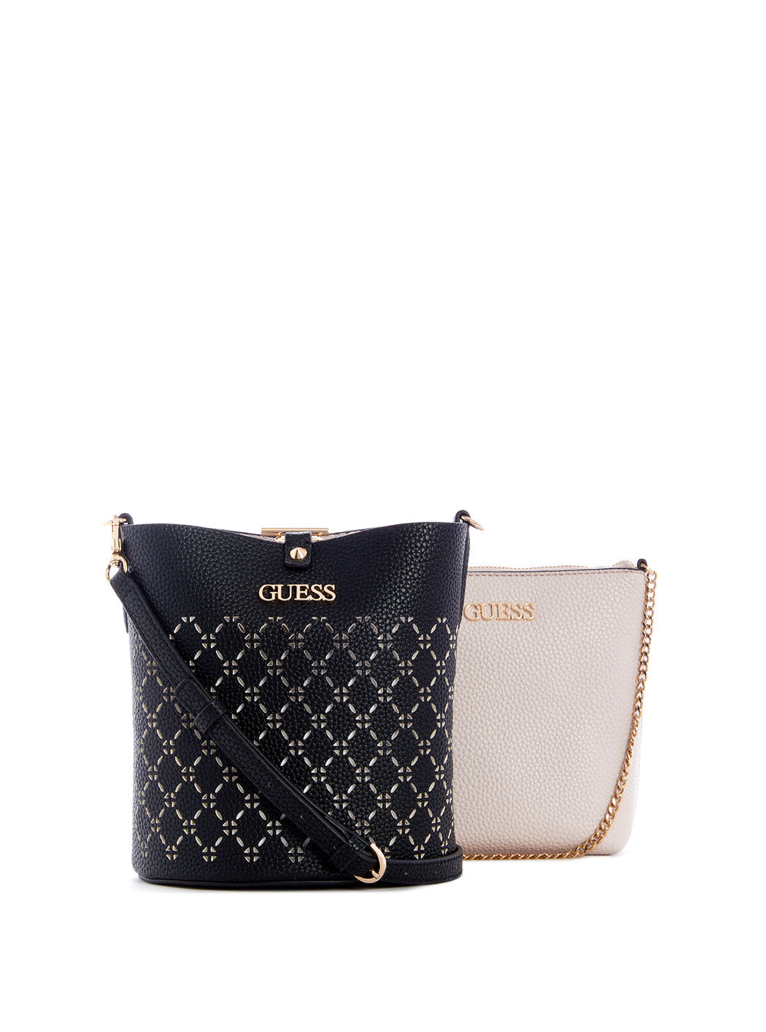GUESS Womens Black Amara Bucket Bag XG849301 Front Clutch View