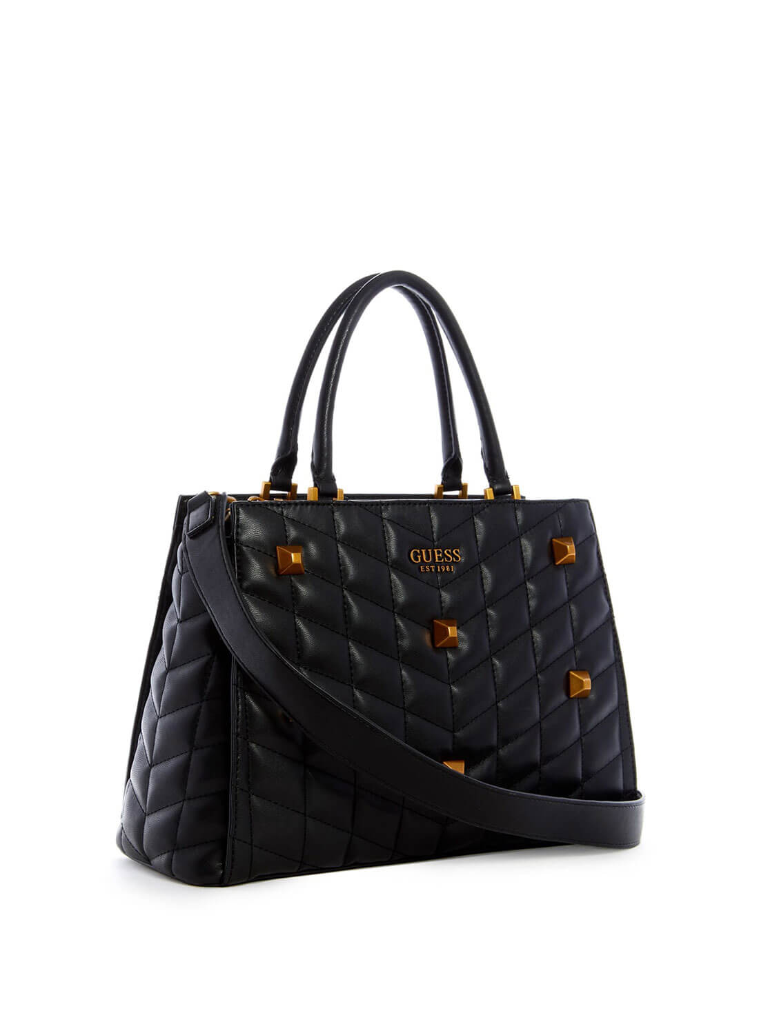 GUESS Womens Black Brera Studded Satchel QB840406 Front Side View