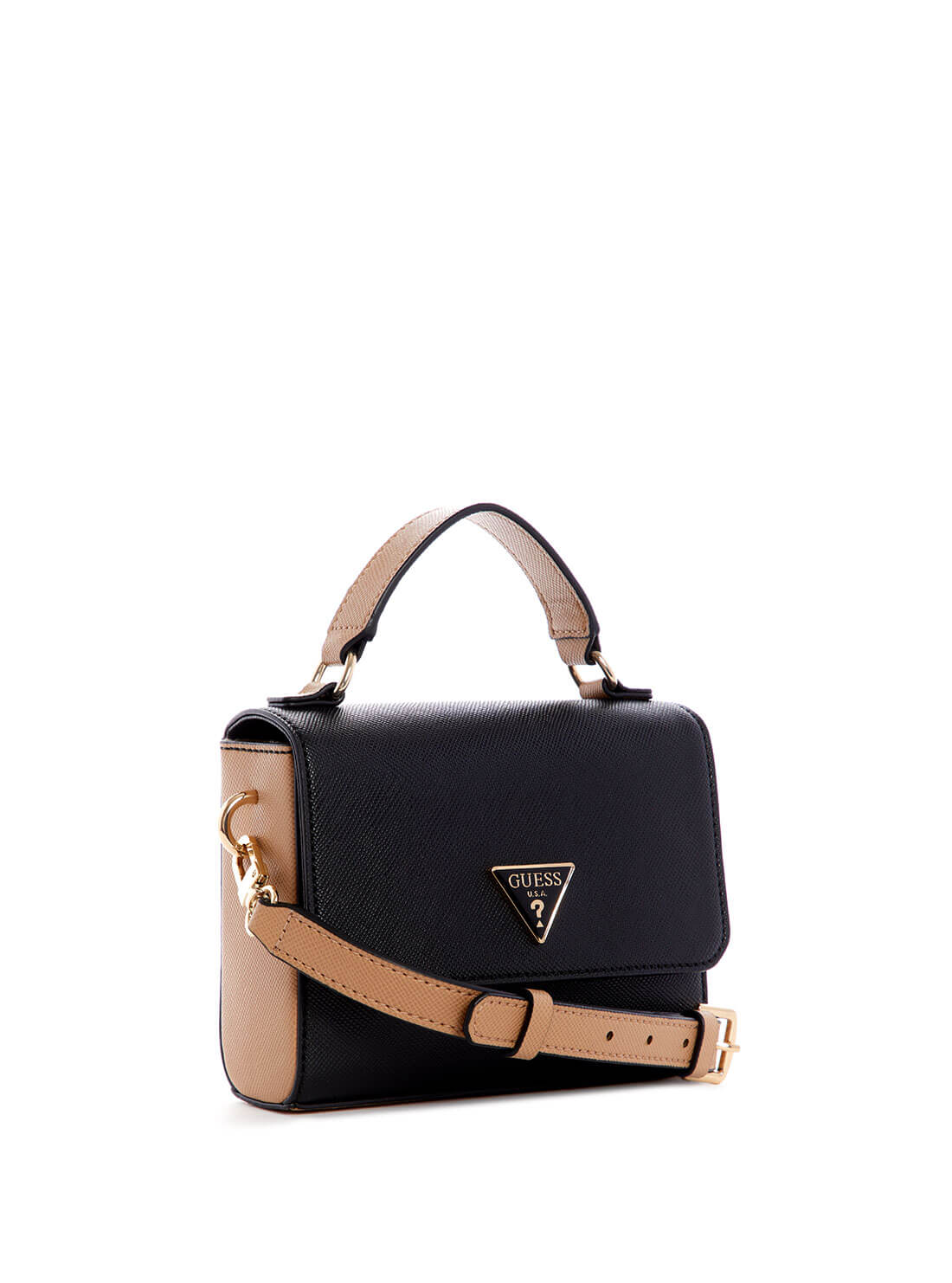 GUESS Black Multi Ynes Mini Top Handle Flap Bag VG840278 Side View