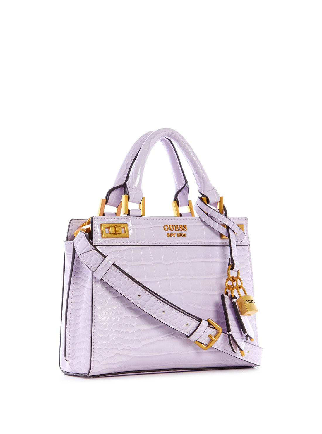 GUESS Women's Lilac Katey Croc Mini Satchel CA849473 Front Side View