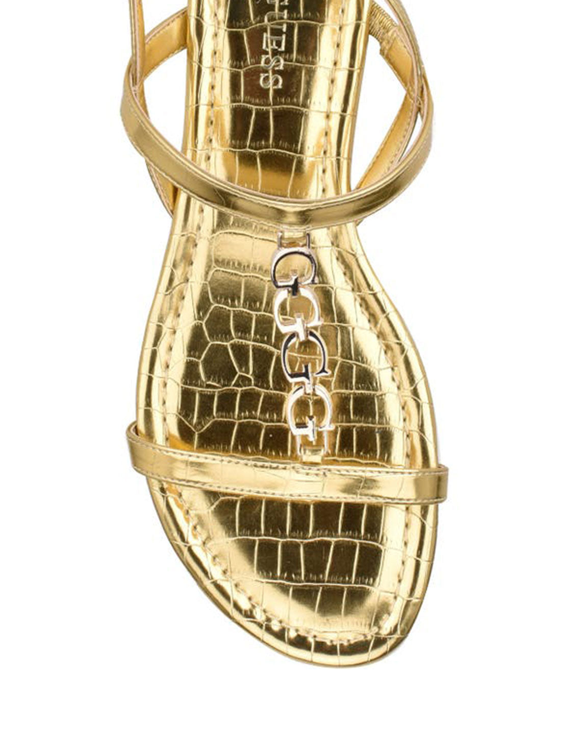 GUESS Womens  Gold Logo Chain Jillen Sandals JILLEN-A Top View