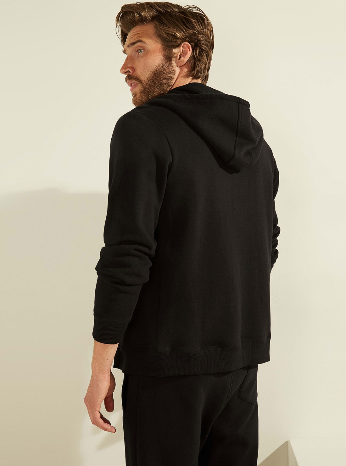 GUESS Mens Eco Black Roy Zip Hoodie Jacket M0GQ35R44Q7 Back View
