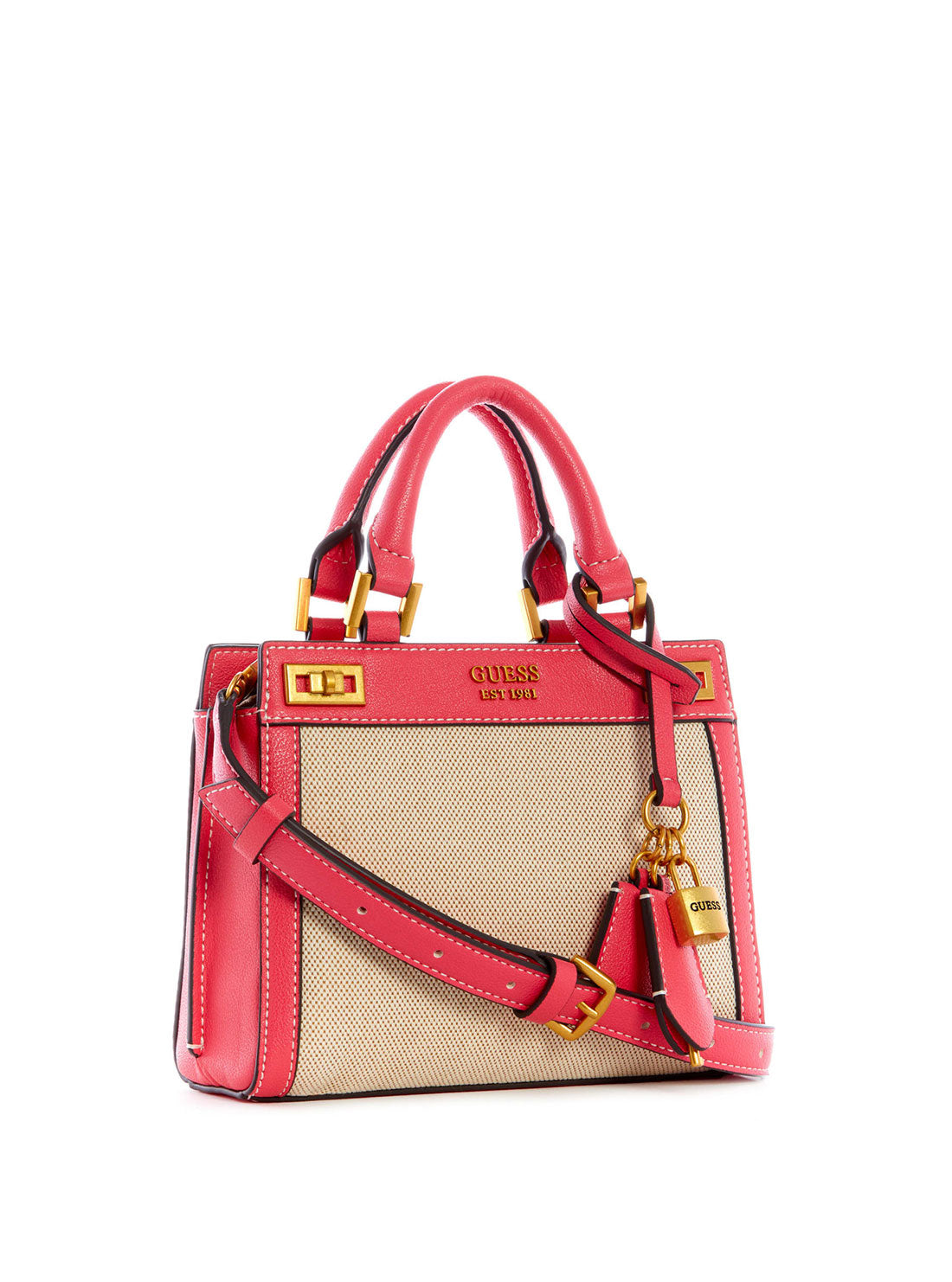 GUESS Womens  Camelia Pink Katey Canvas Mini Satchel HA787073 Front Side View