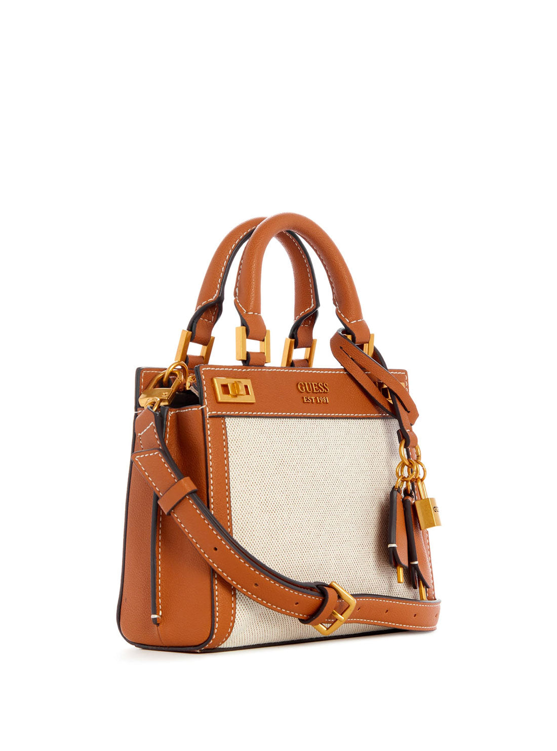 GUESS Womens Natural Cognac Brown Katey Canvas Mini Satchel HA787073 Side View