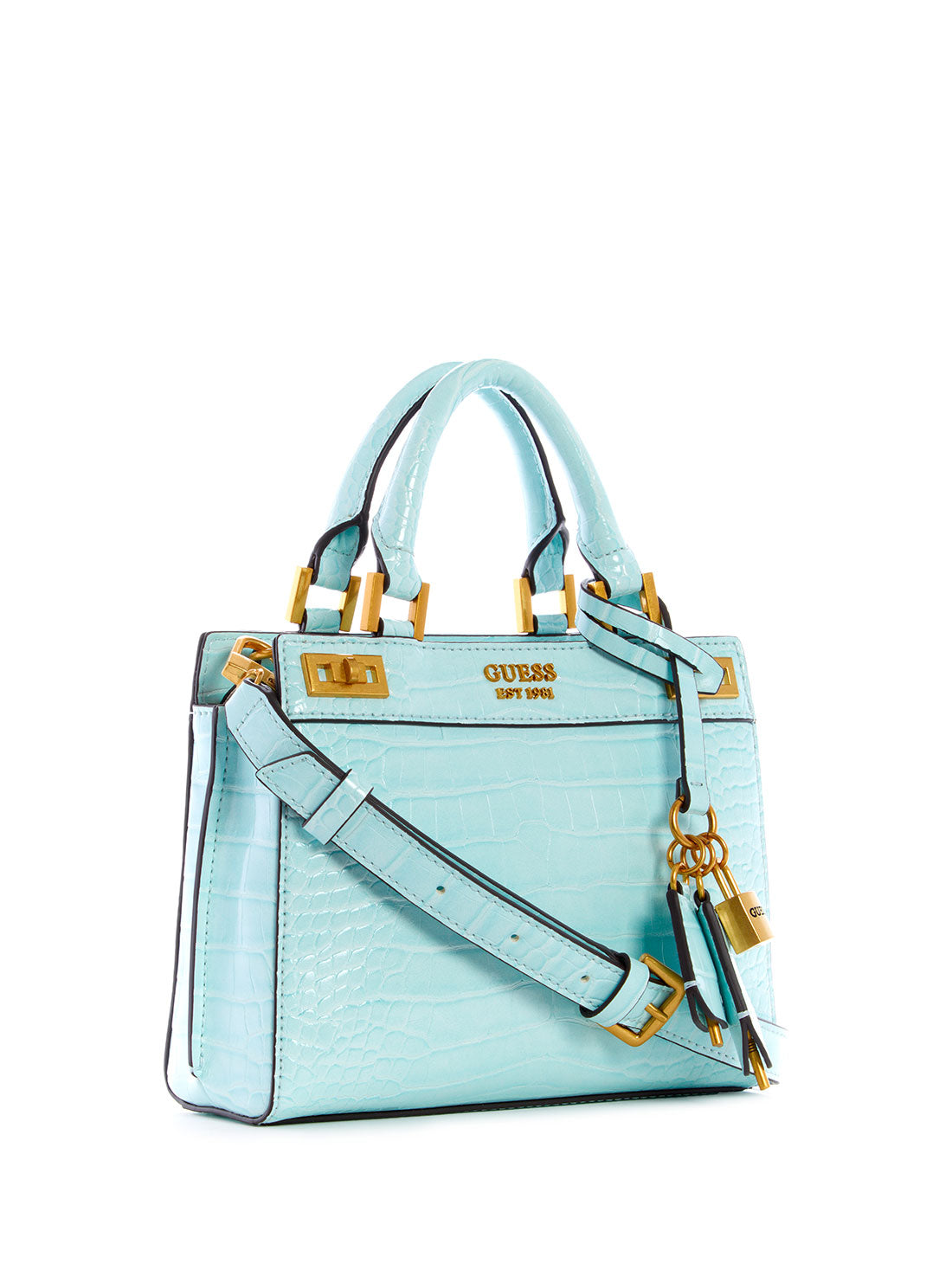 GUESS Women's Blue Katey Croc Mini Satchel CA849473 Front Side View