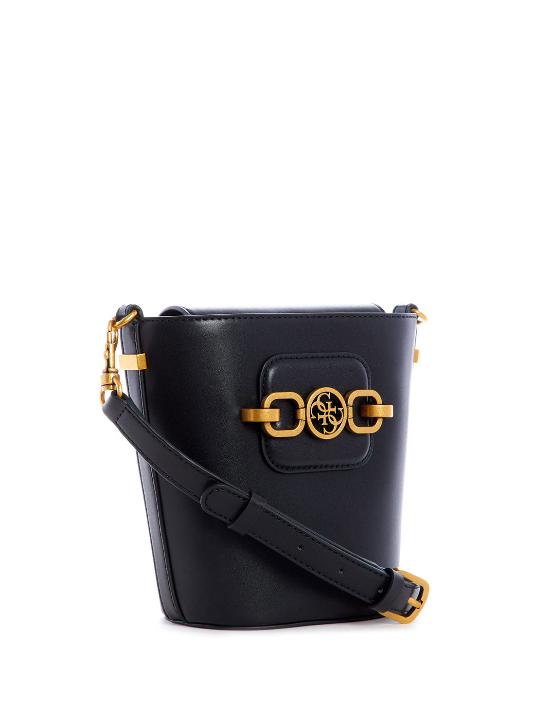 GUESS Womens  Black  Hensely Crossbody Bucket Bag VB811301 Front Side View