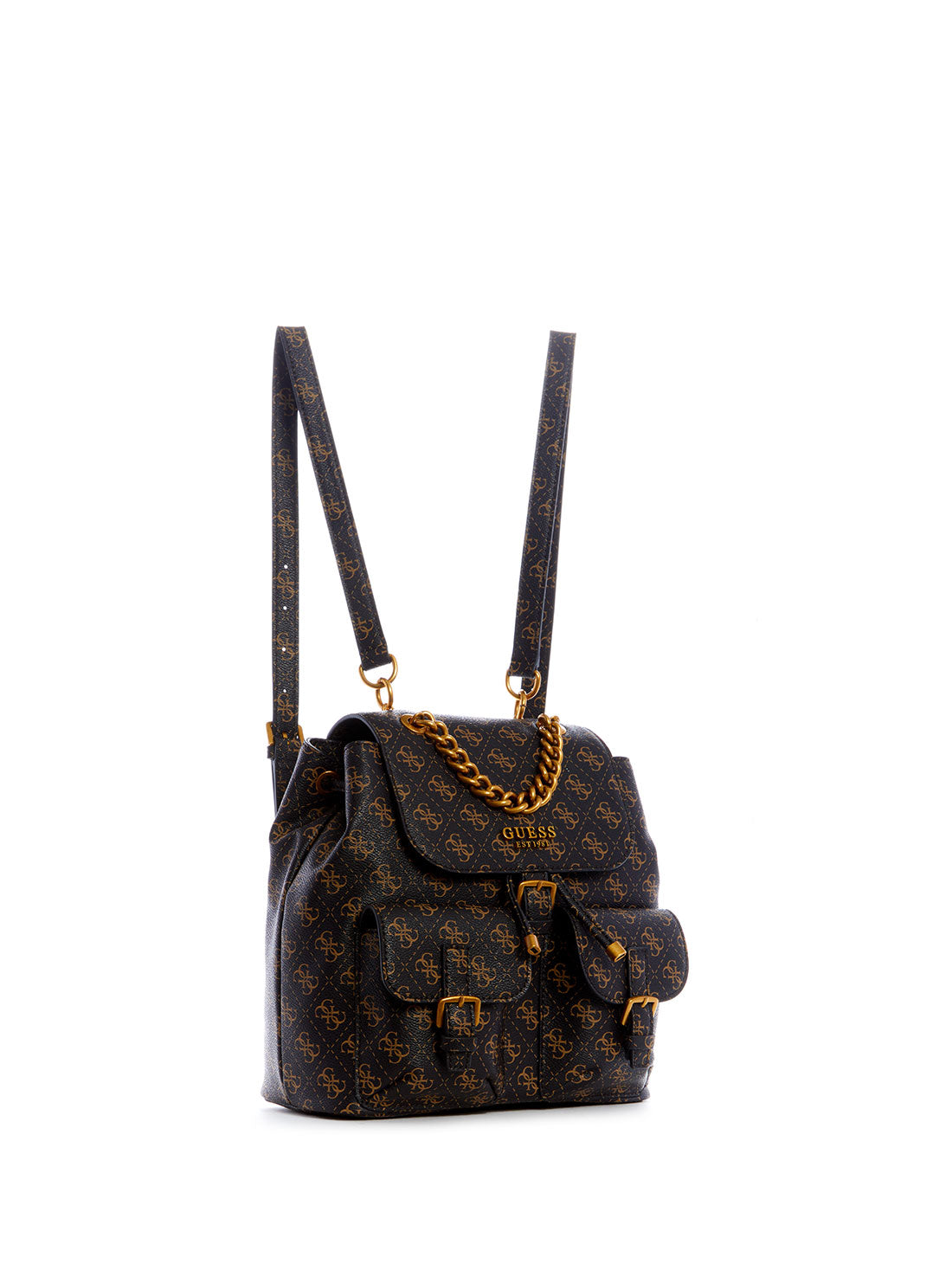 GUESS Womens Black Brown No Limit Logo Backpack SB848632 Front Side View
