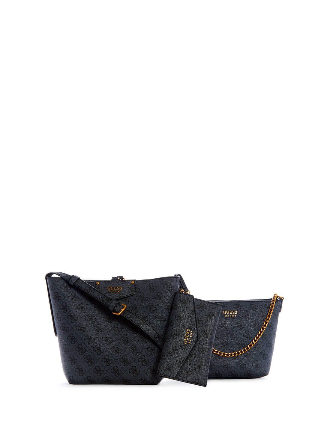 GUESS Women's Eco Black Brenton Bucket Bag ESB839001 Front Clutch  View