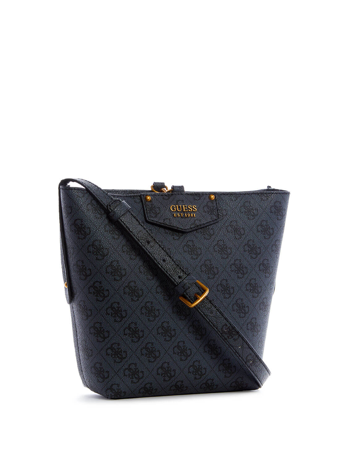 GUESS Women's Eco Black Brenton Bucket Bag ESB839001 Front Side View