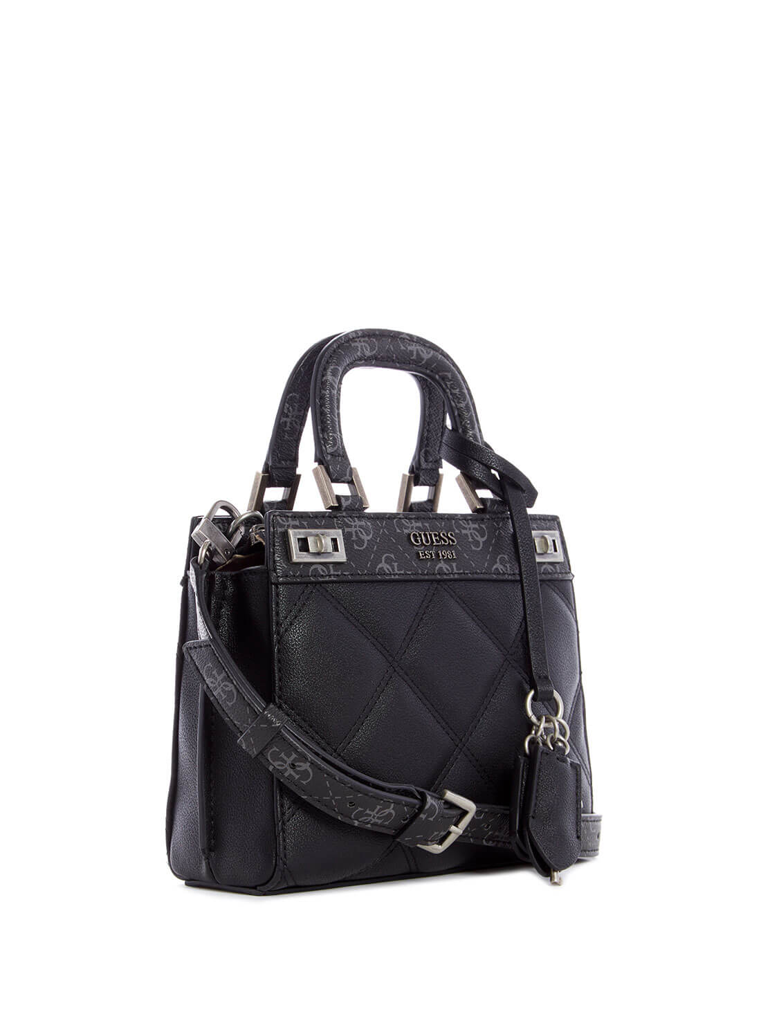 GUESS Womens Black Multi Katey Mini Satchel QN787076 Front Side View