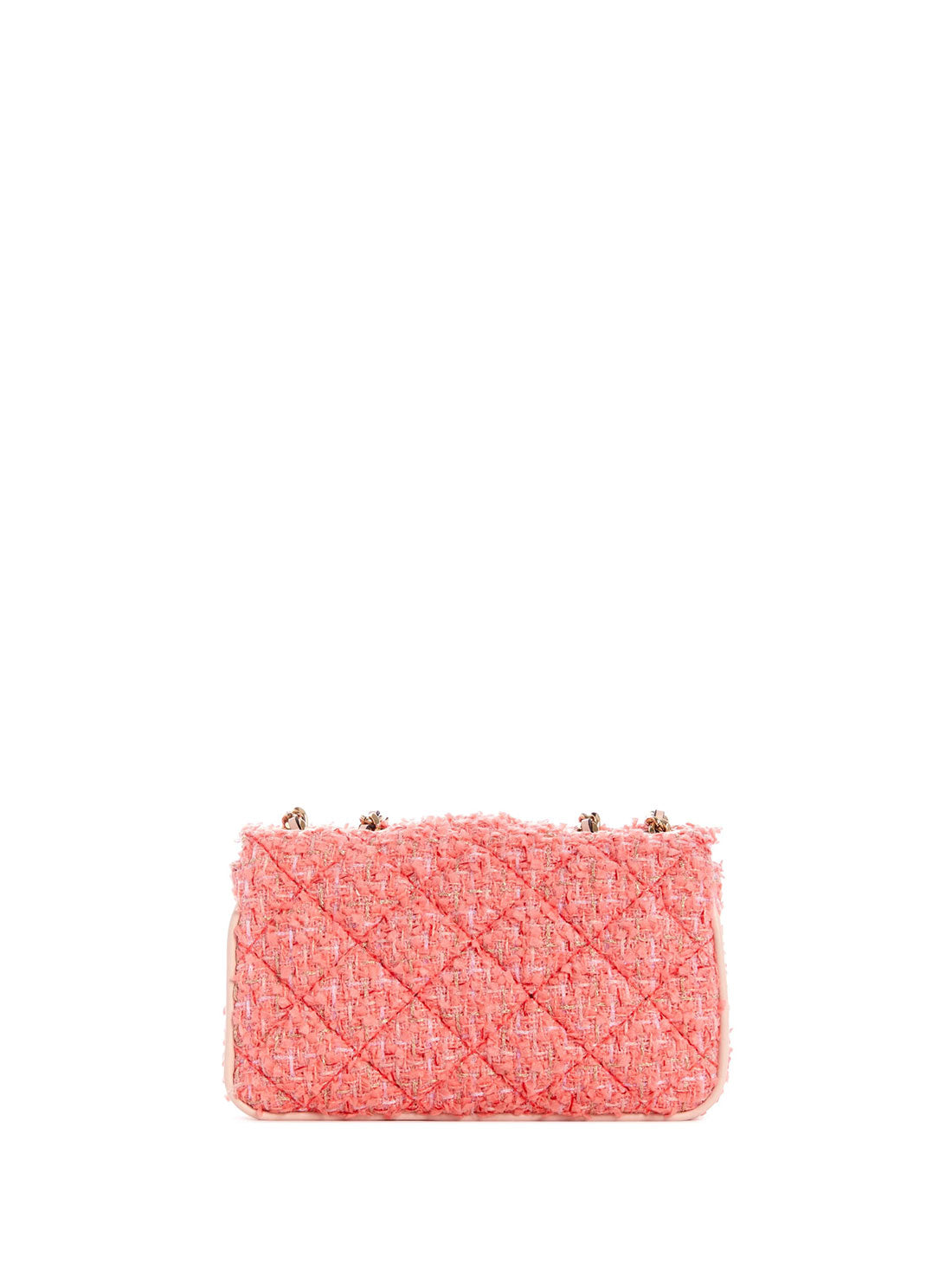 GUESS Womens Coral Pink Tweed Cessily Micro Mini Crossbody Bag TC767978 Back View