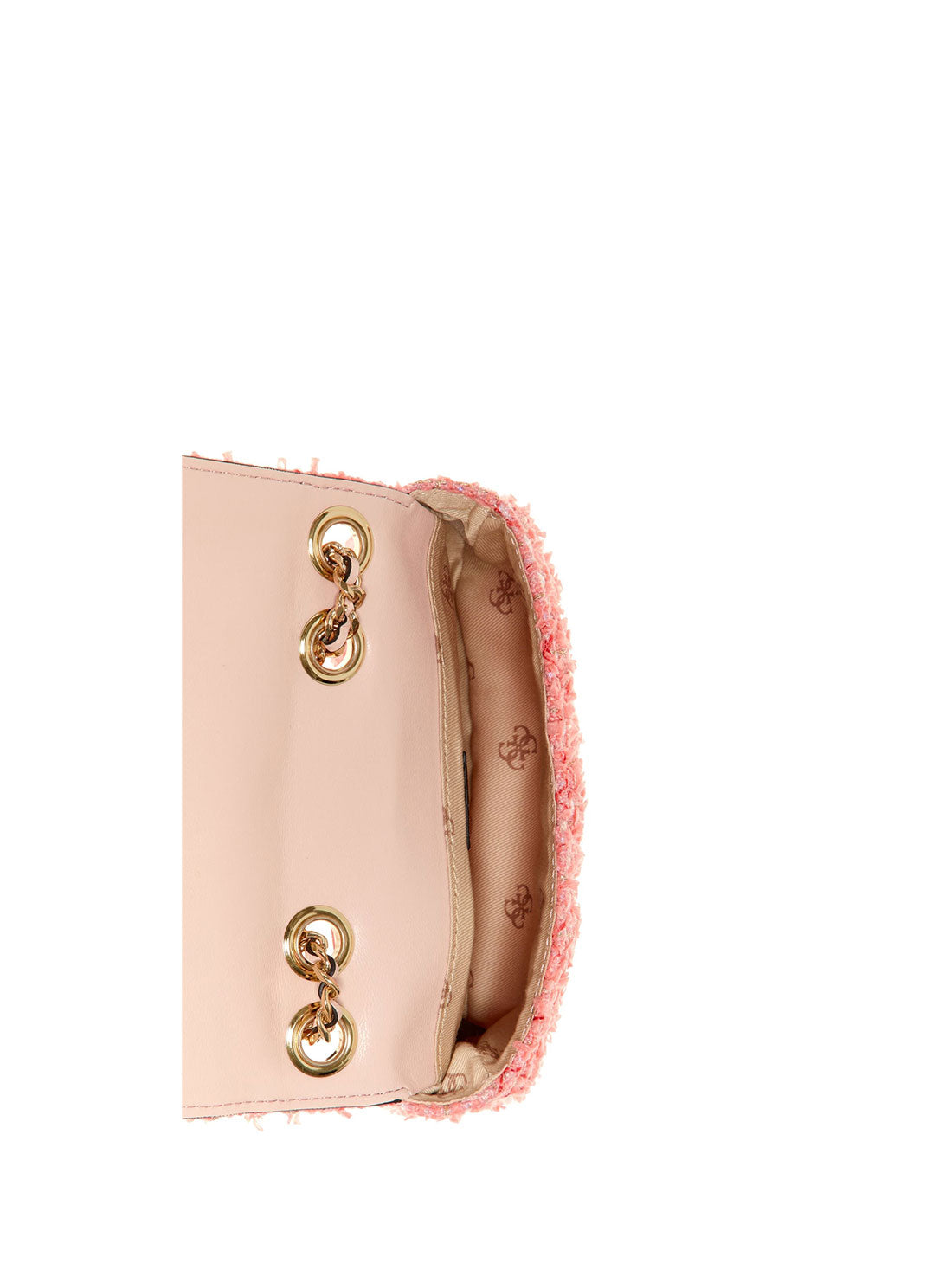 GUESS Womens Coral Pink Tweed Cessily Micro Mini Crossbody Bag TC767978 Inside View