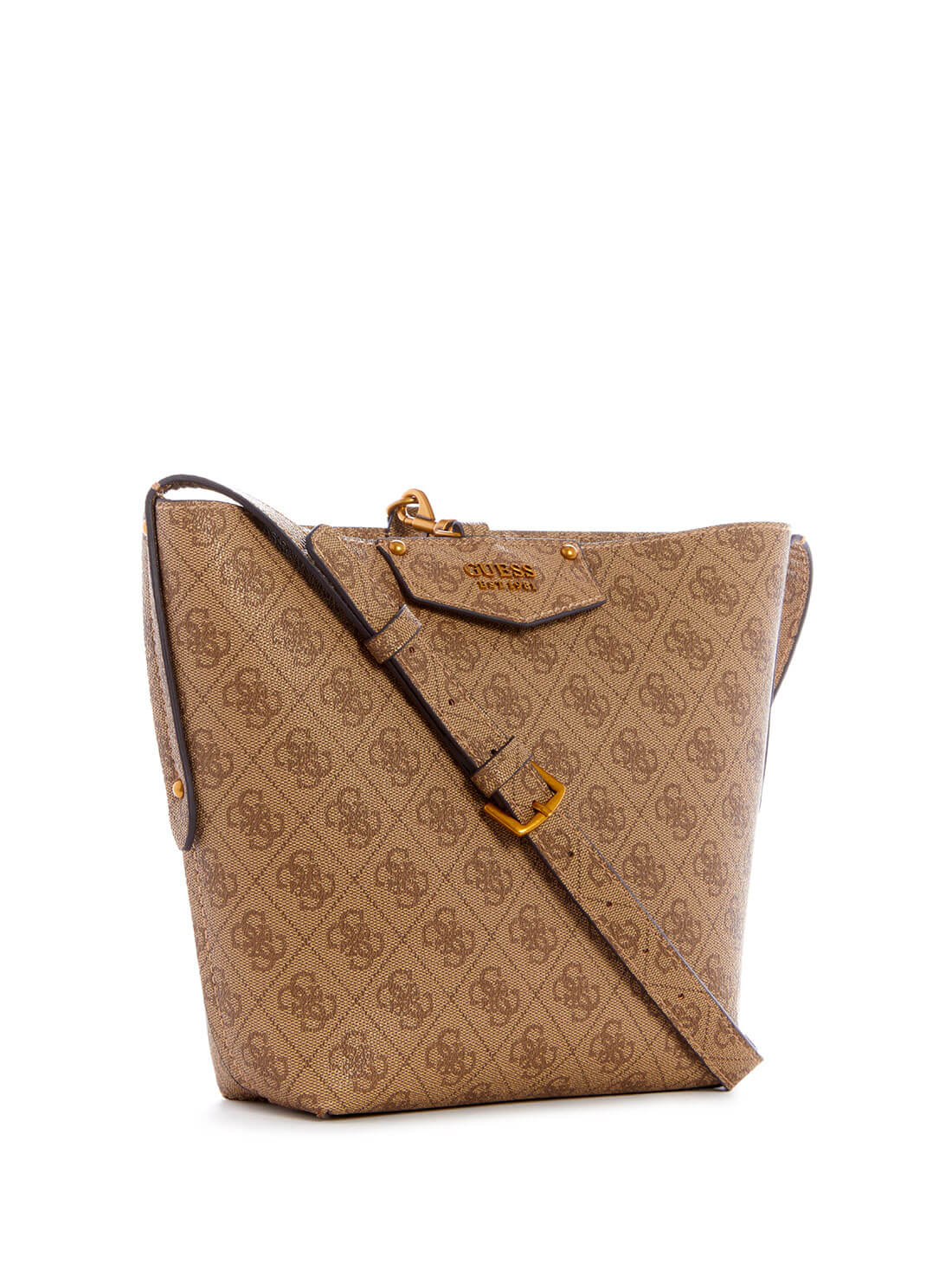 GUESS Women's Eco Brown Brenton Bucket Bag ESB839001 Front Side View