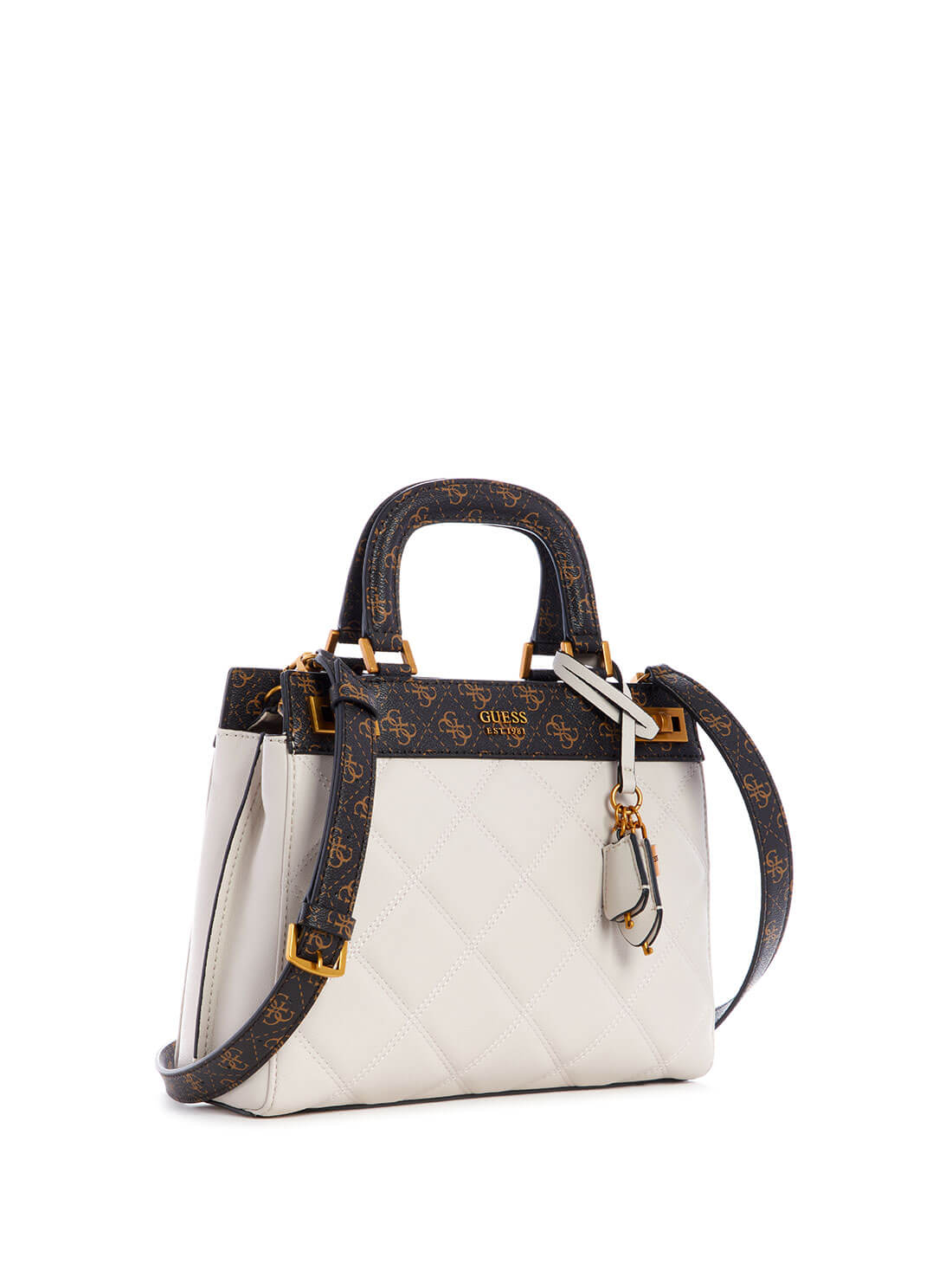 GUESS Womens White Multi Katey Luxury Satchel QB787028 Front Side View