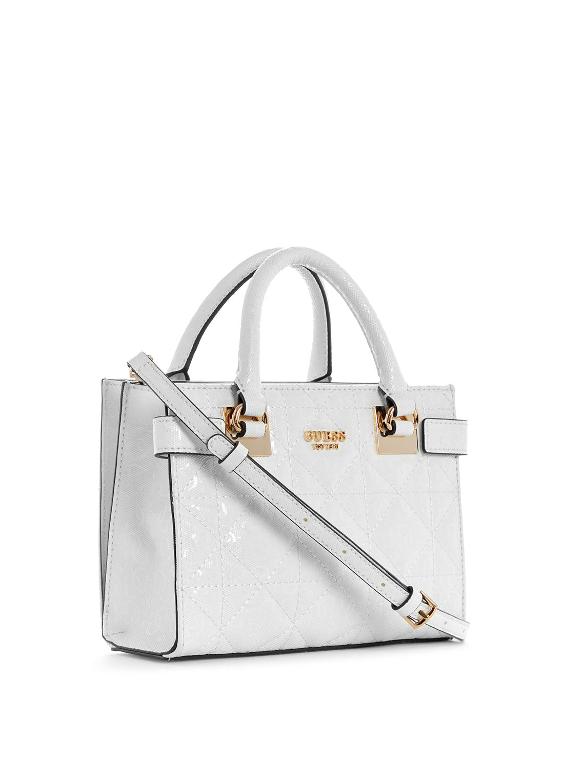 GUESS Womens White Malia Mini Satchel Bag GG848876 Side View