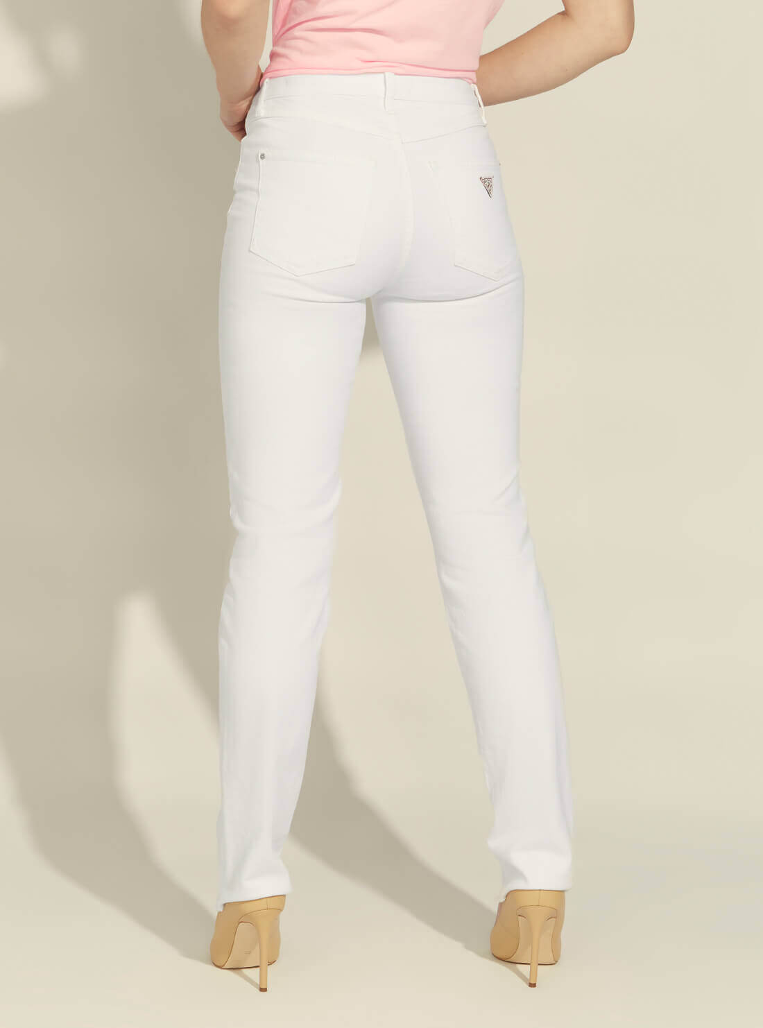 GUESS Womens 1981 High-Rise Straight Leg Raw Hem Denim Jeans in White W1BA08D3DN1 Back View
