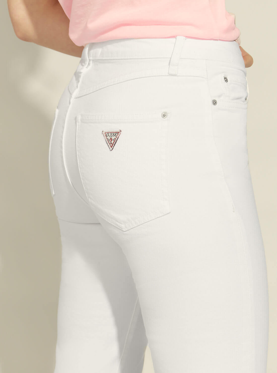 GUESS Womens 1981 High-Rise Straight Leg Raw Hem Denim Jeans in White W1BA08D3DN1 Detail View