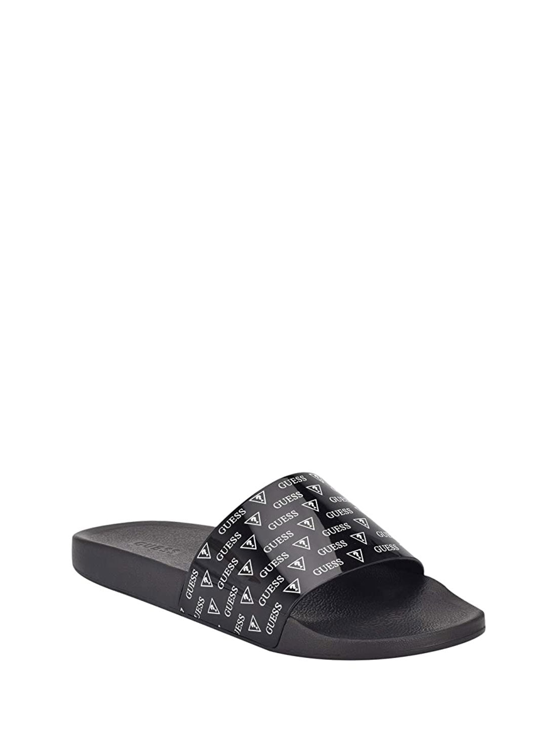 GUESS Men's Black All Over Logo Ester Slides ESTER Front Side View