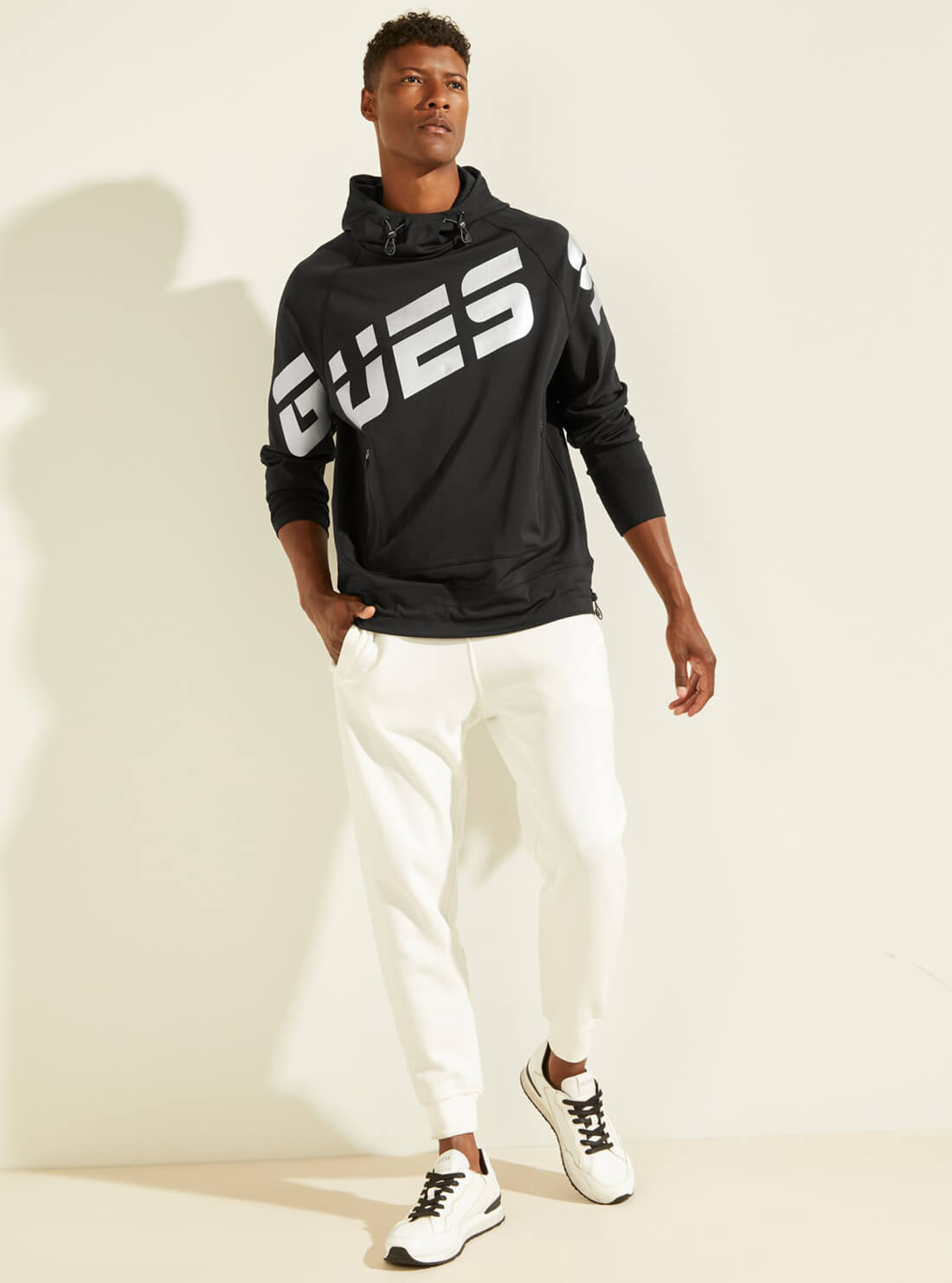 GUESS Mens Black Arden Scuba Active Hoodie U0BA29KA5N0 Full View