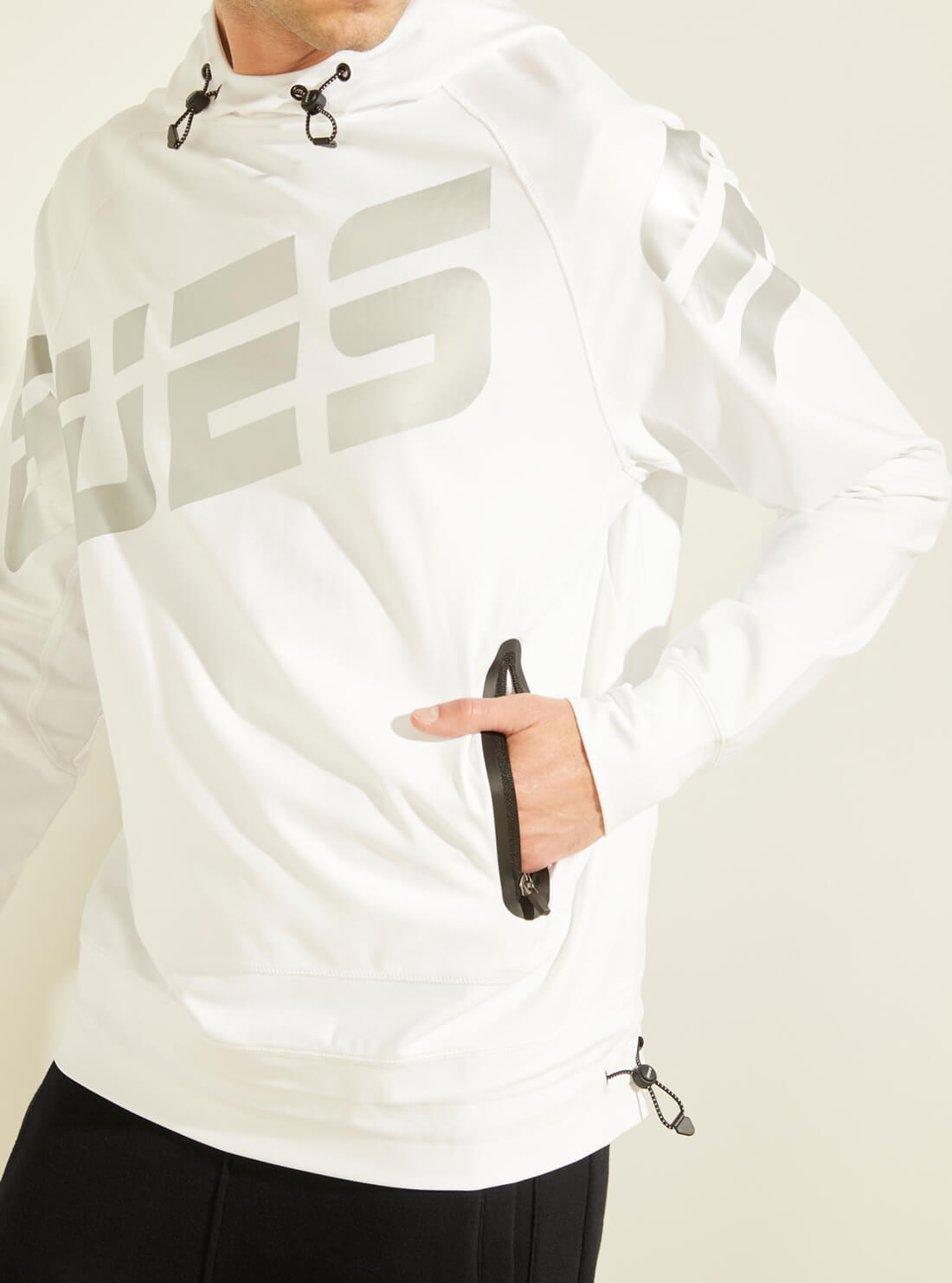GUESS Mens White Arden Scuba Active Hoodie U0BA29KA5N0 Detail View