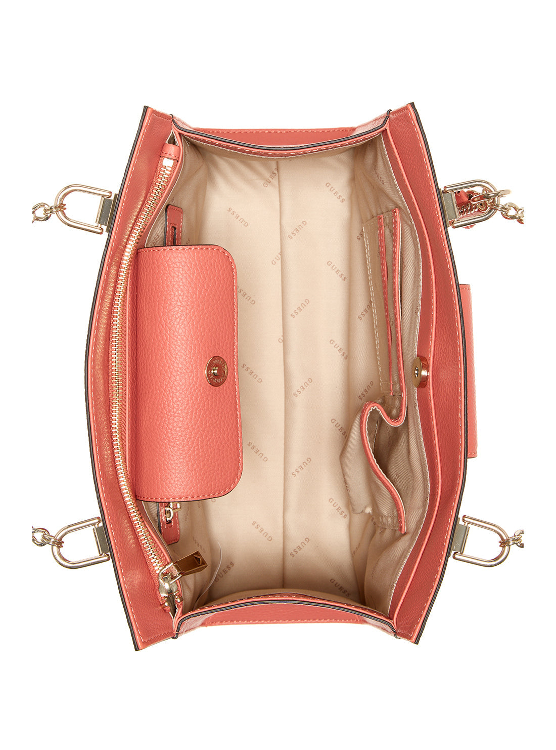 GUESS Womens Coral Pink Belle Isle Society Carryall VG774423 Inside View