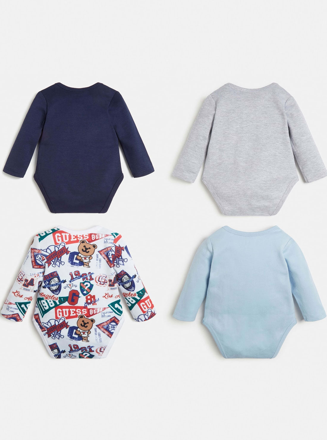 GUESS Baby Boy Blue Grey Multi Bodysuit 4-Piece Set (0-12m) P2RG03KA6W0 Back View